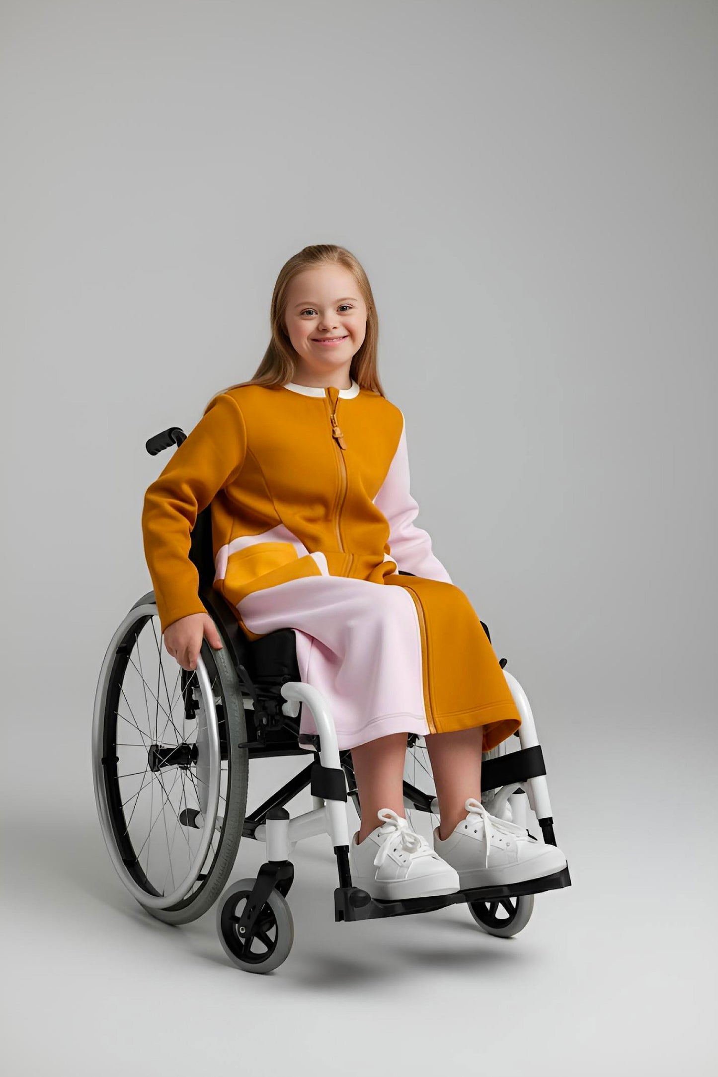 Adaptive Kids Crow Neck Dress with Cargo Pocket & Full Front Zipper for Easy Undressing