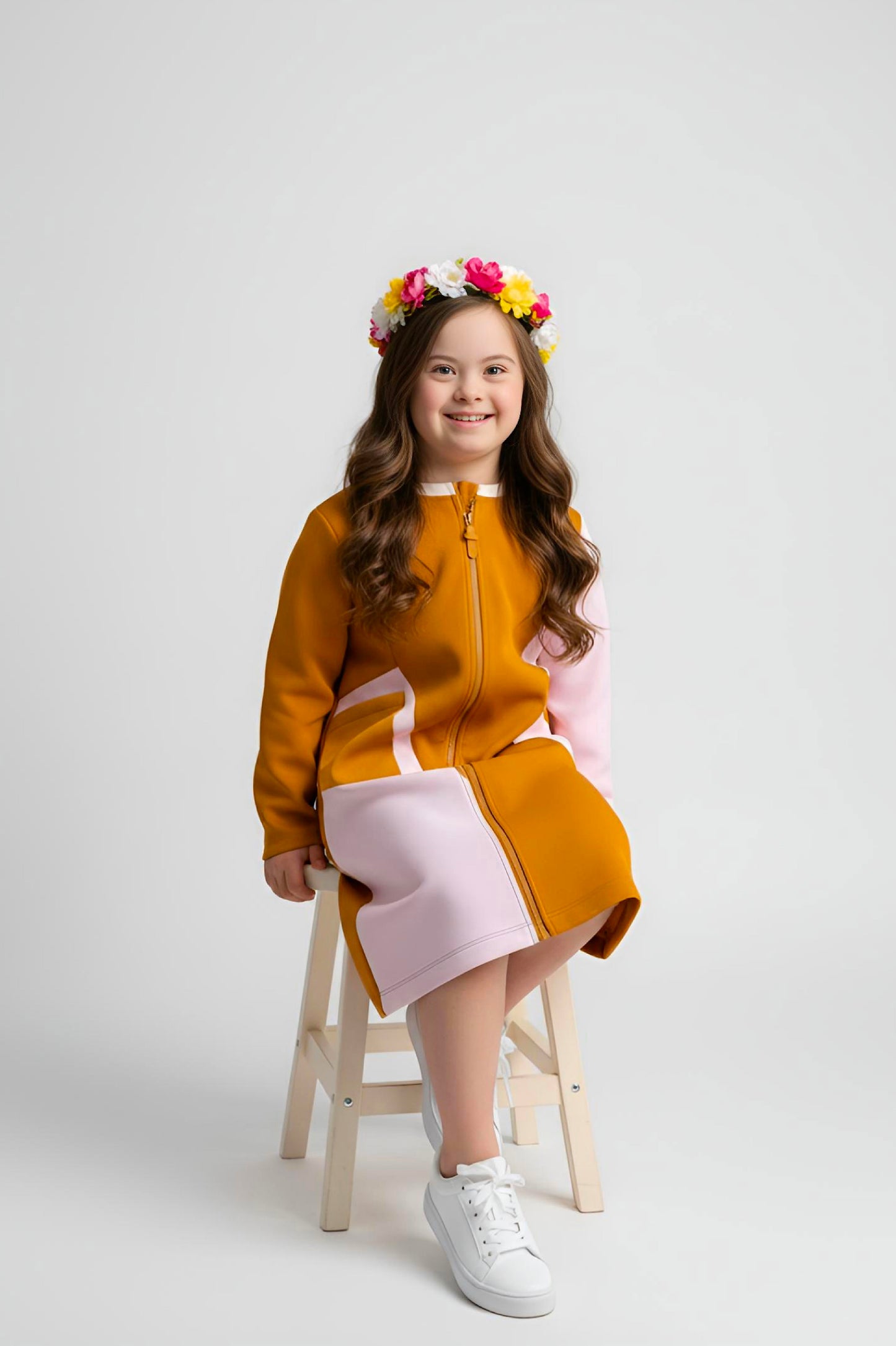 Adaptive Kids Crow Neck Dress with Cargo Pocket & Full Front Zipper for Easy Undressing