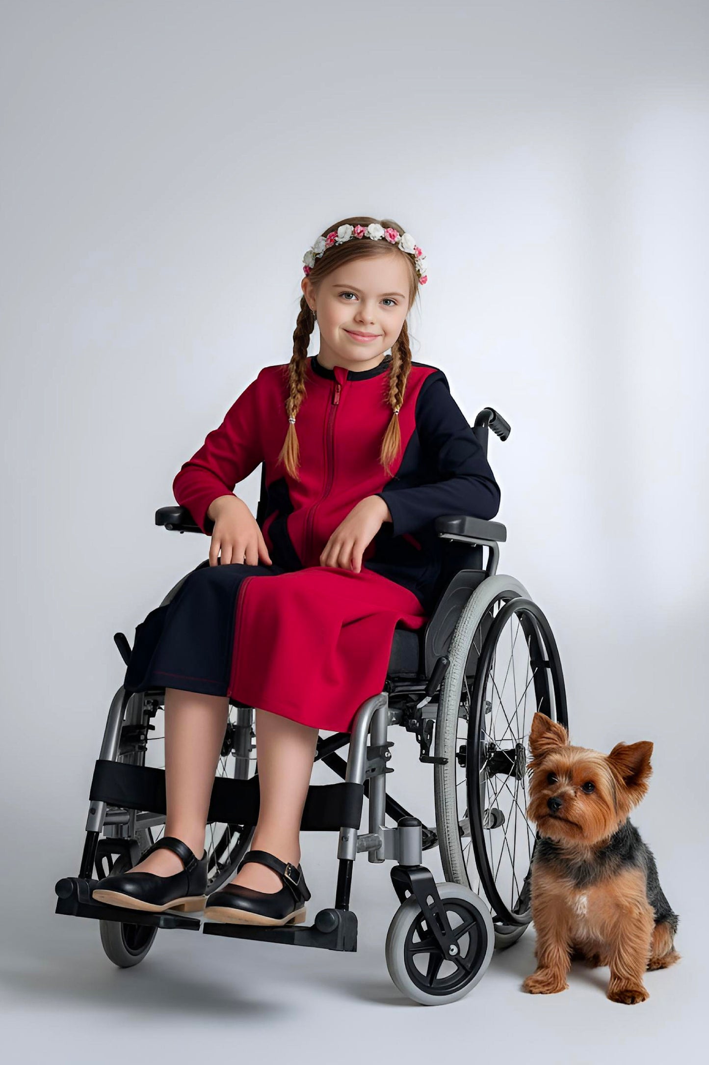 Adaptive Kids Crow Neck Dress with Cargo Pocket & Full Front Zipper for Easy Undressing