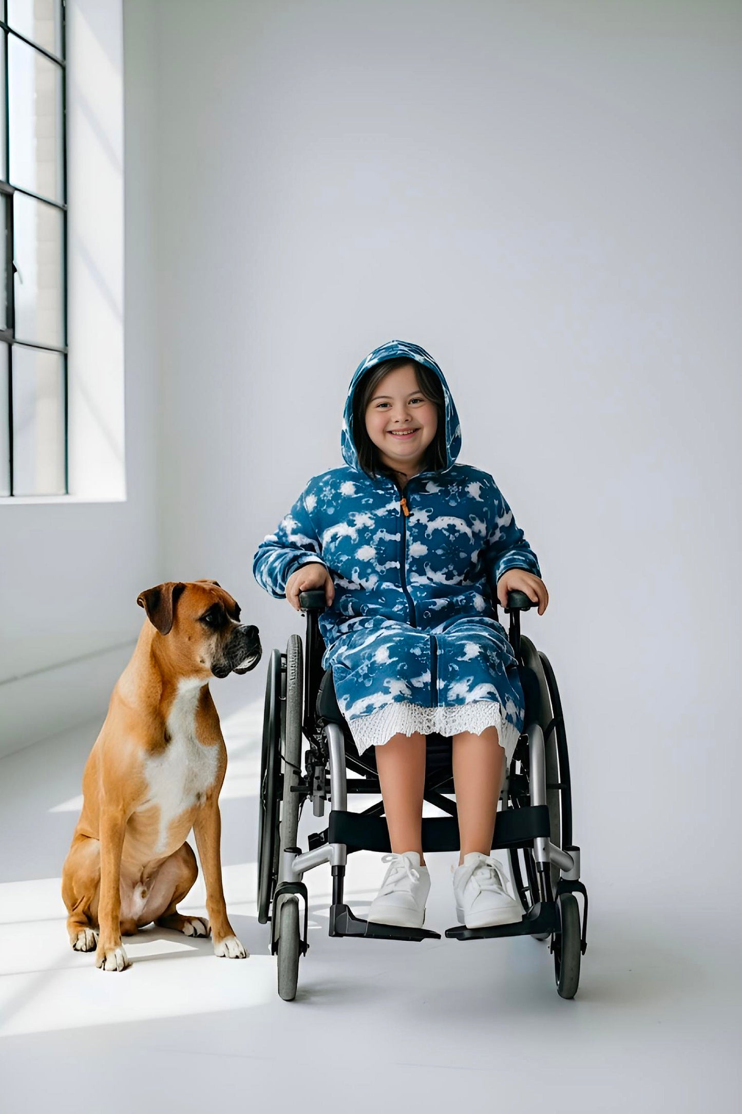 Adaptive Kids Tie-Dye Hoodie Sweatshirt Dress, Front Full Zipper and Easy-Undressing Sleeves