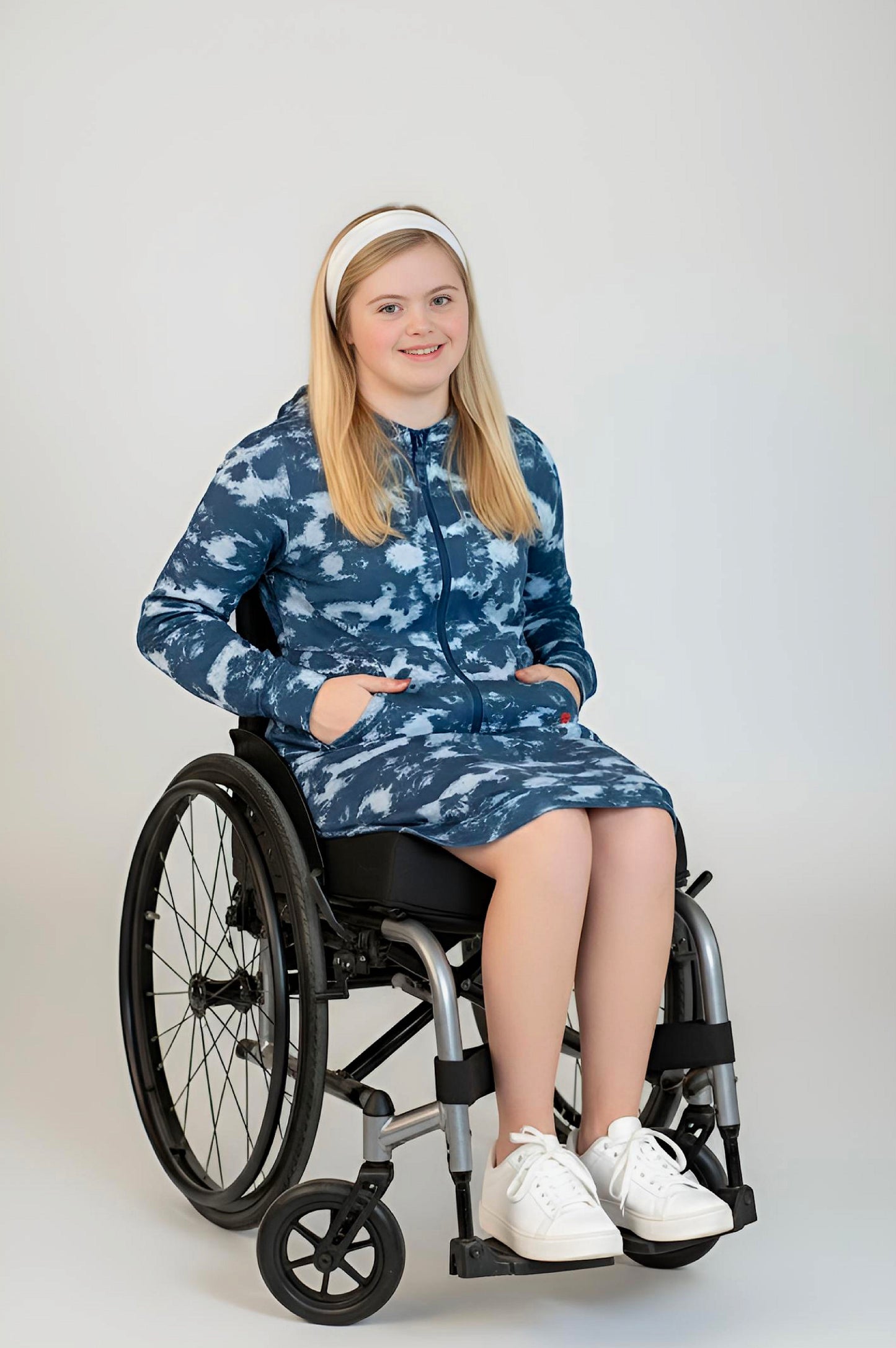 Adaptive Kids Tie-Dye Sweatshirt Dress, Front Zipper and Easy-Undressing Sleeves