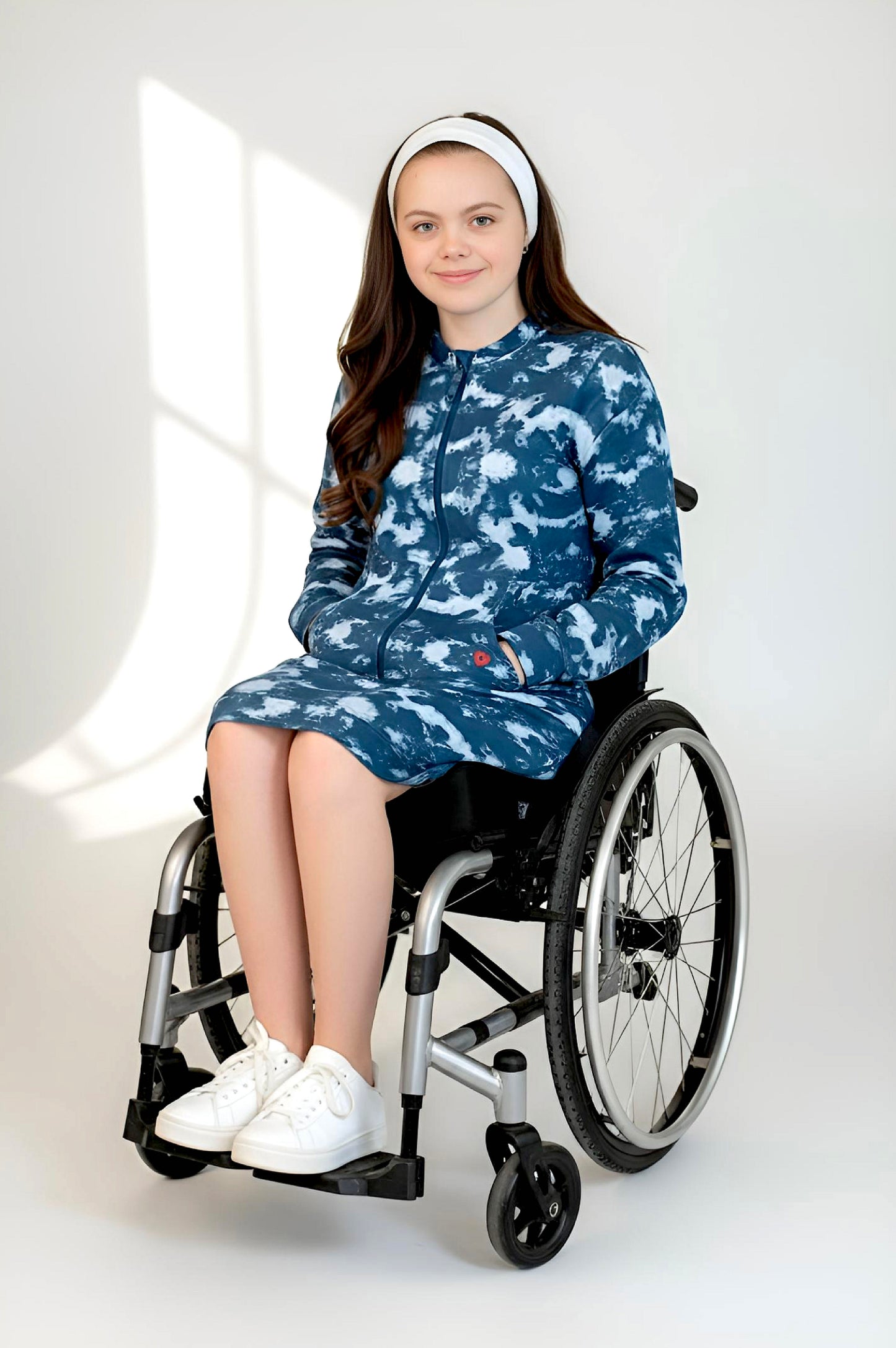 Adaptive Kids Tie-Dye Sweatshirt Dress, Front Zipper and Easy-Undressing Sleeves
