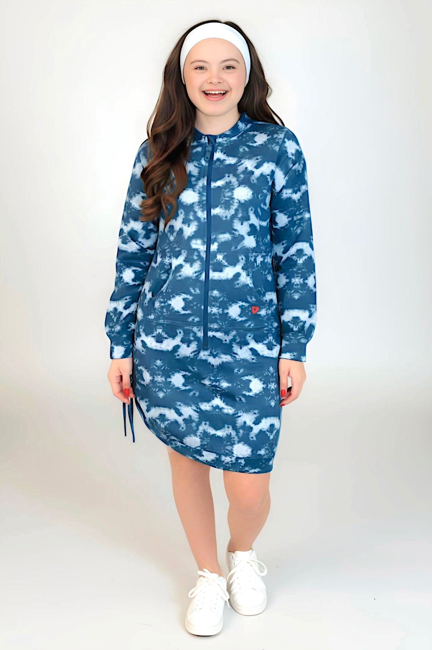 Adaptive Kids Tie-Dye Sweatshirt Dress, Front Zipper and Easy-Undressing Sleeves