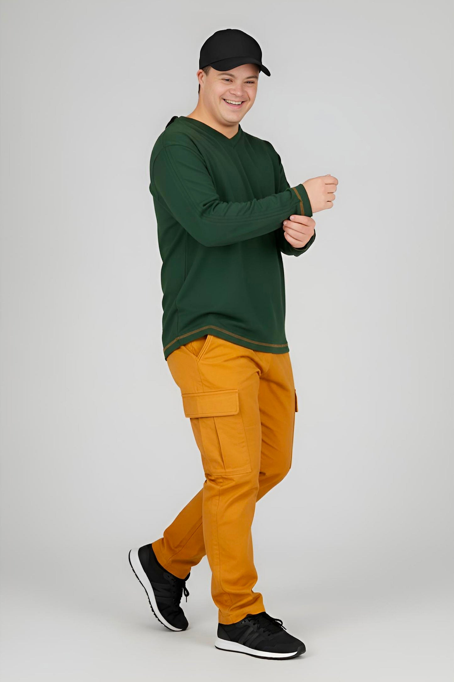Men’s Adaptive Clothing Long Sleeve Soft Style Cotton V Neck Top with a Full Zipper at Shoulder Opens Completely for Easy Undressing