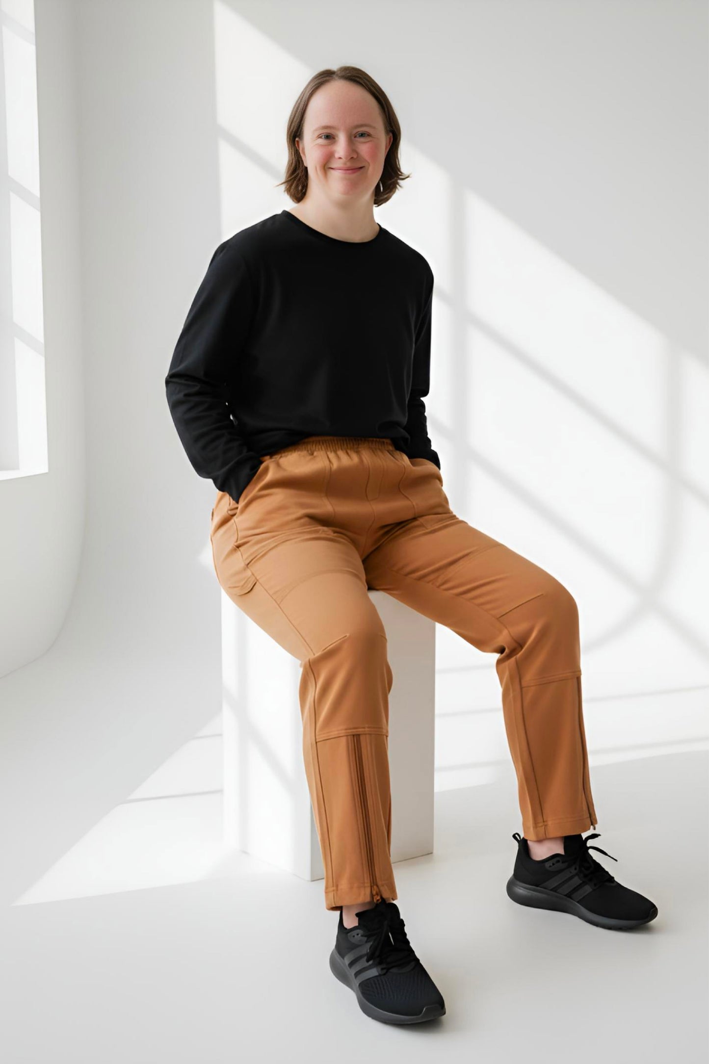 Women's Adaptive Clothing: Stretch Trousers Pant, Full Elastic Waistband, Side Zippers for Easy Undressing