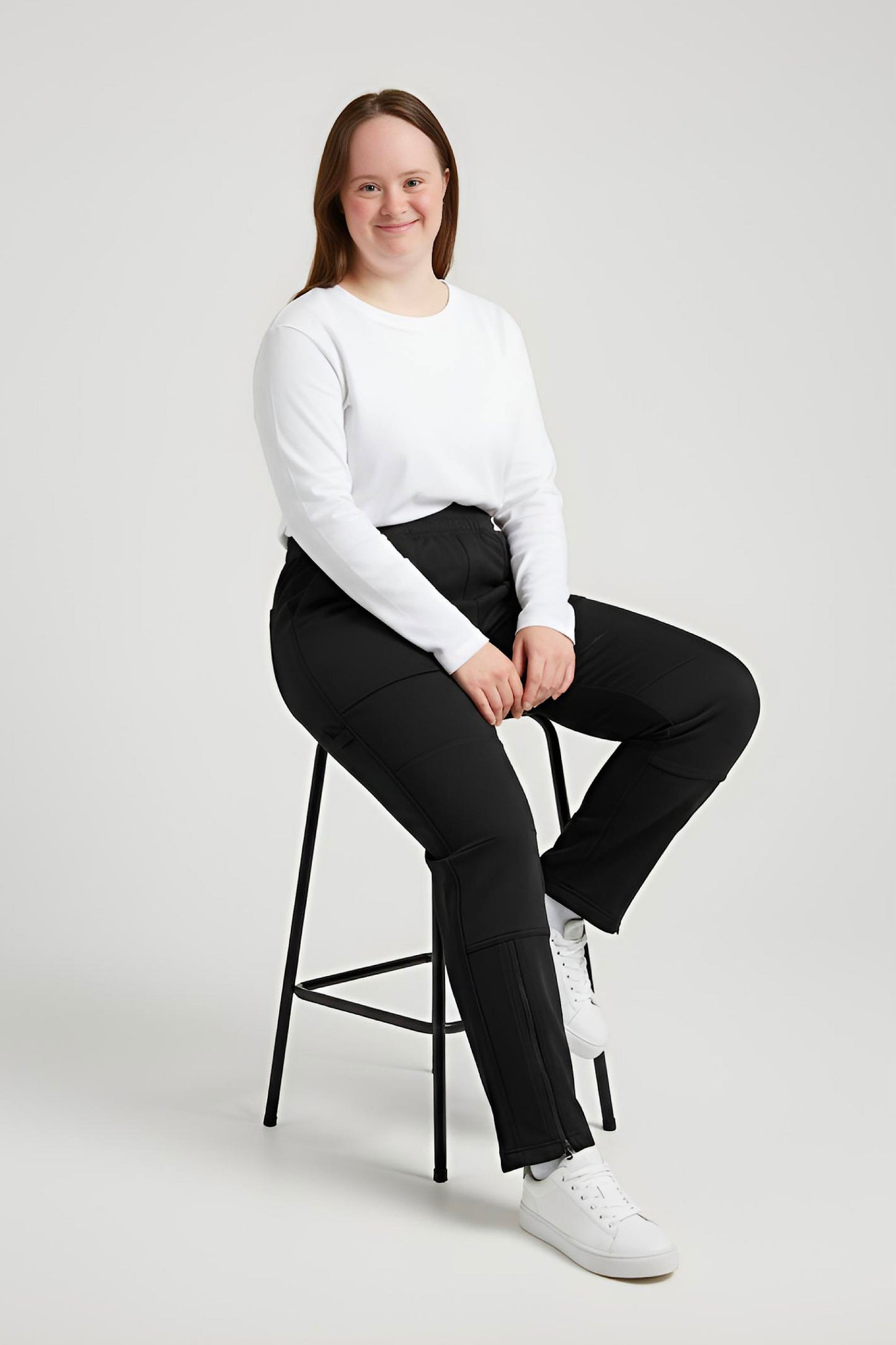 Women's Adaptive Clothing: Stretch Trousers Pant, Full Elastic Waistband, Side Zippers for Easy Undressing