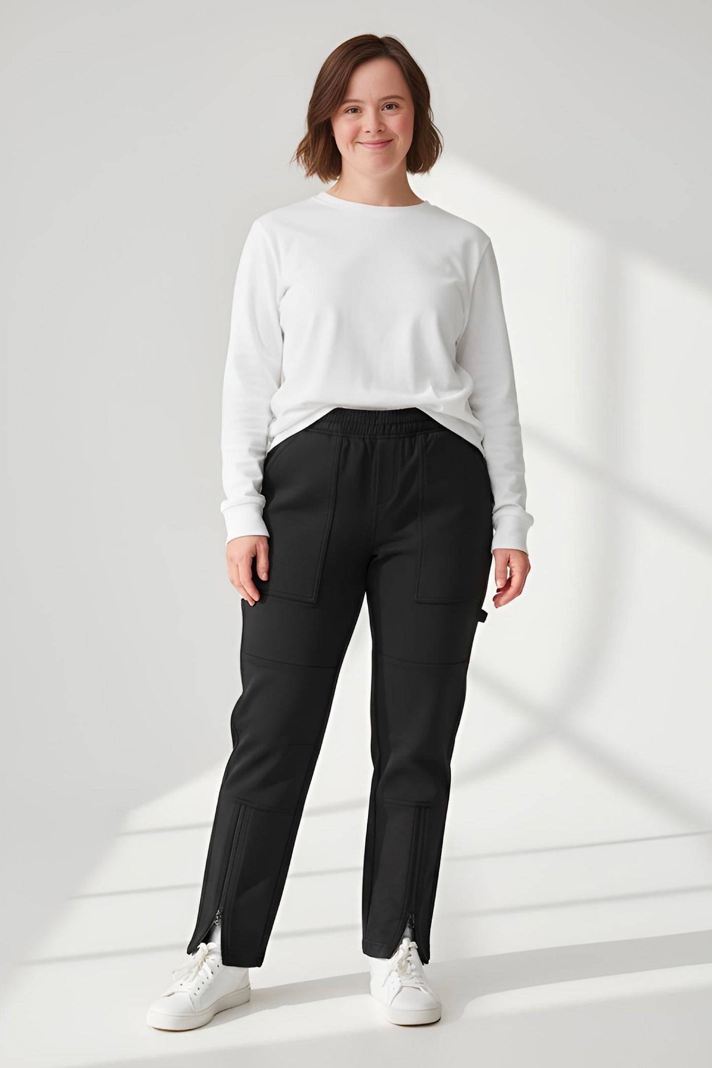 Women's Adaptive Clothing: Stretch Trousers Pant, Full Elastic Waistband, Side Zippers for Easy Undressing