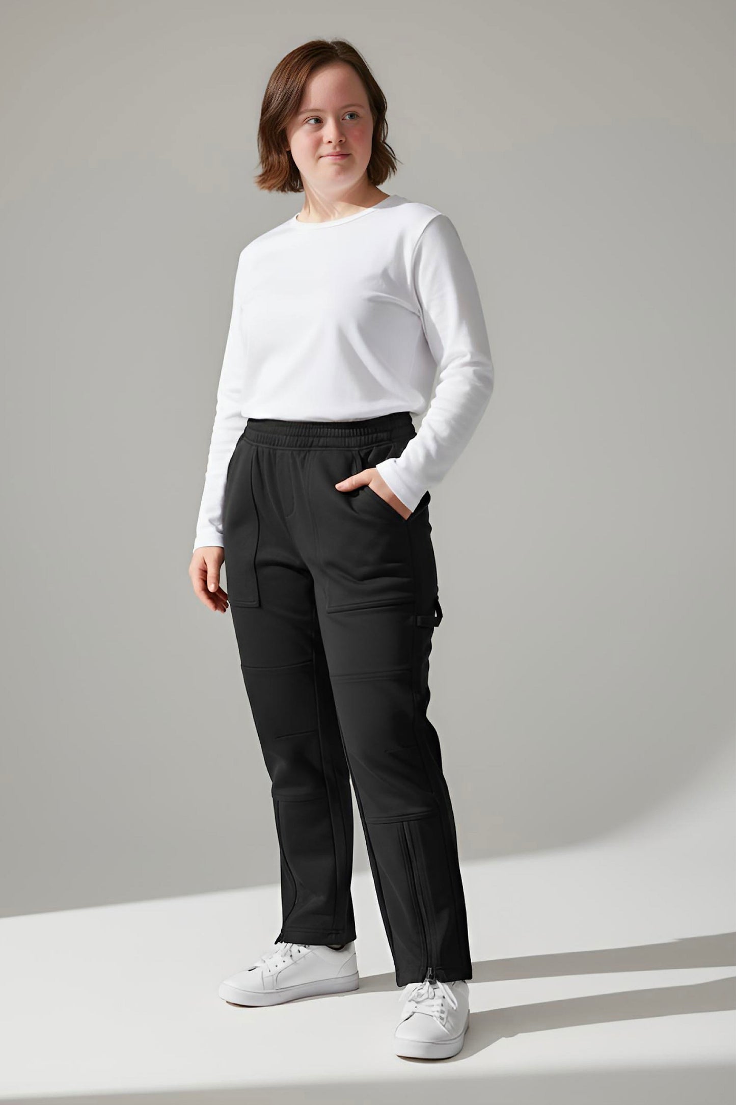 Women's Adaptive Clothing: Stretch Trousers Pant, Full Elastic Waistband, Side Zippers for Easy Undressing
