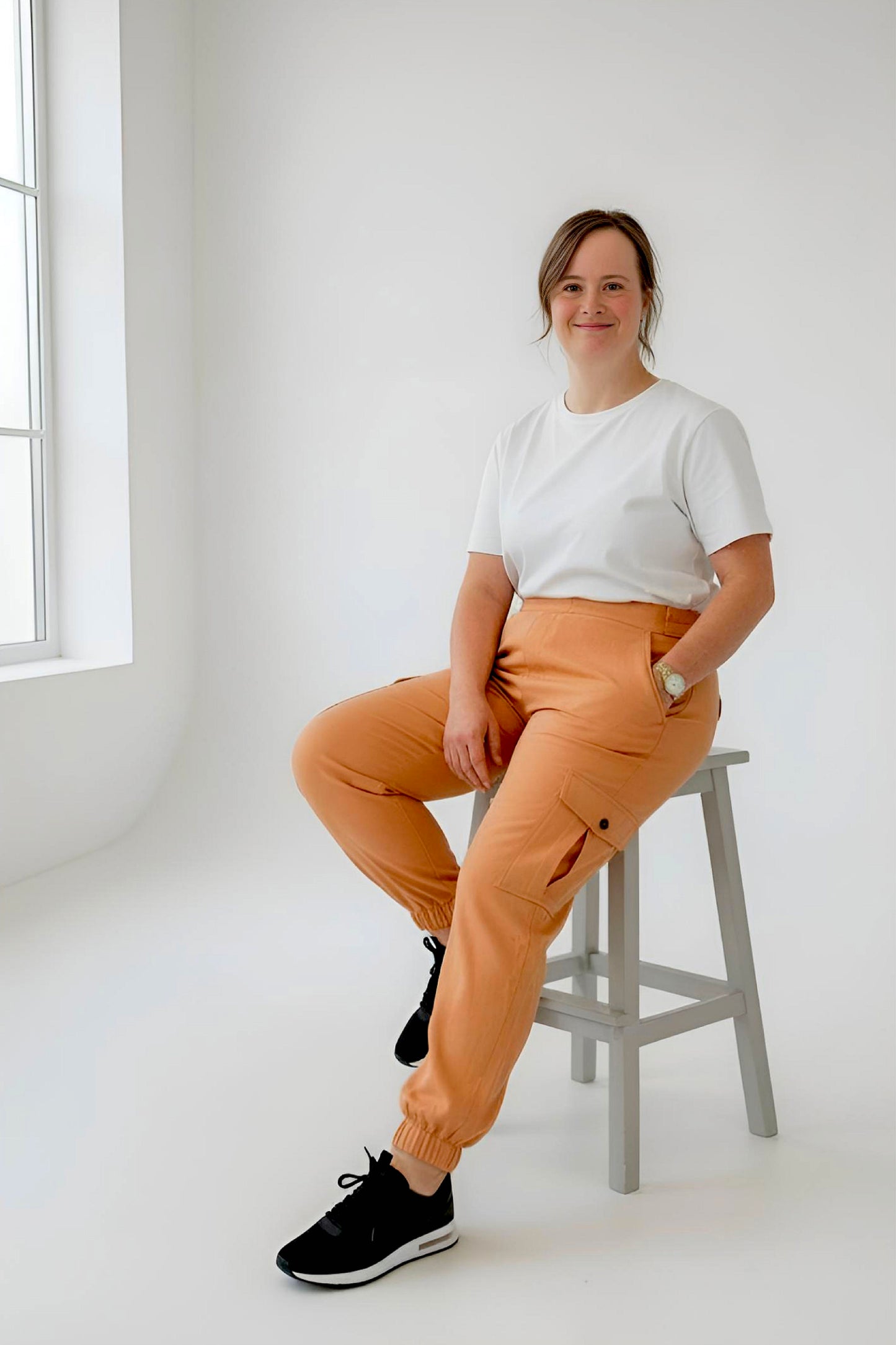 Women's Adaptive Clothing: Stretch Classic Cargo Pocket Pant, Elastic Waistband, Zipper Each Side for Easy Dressing
