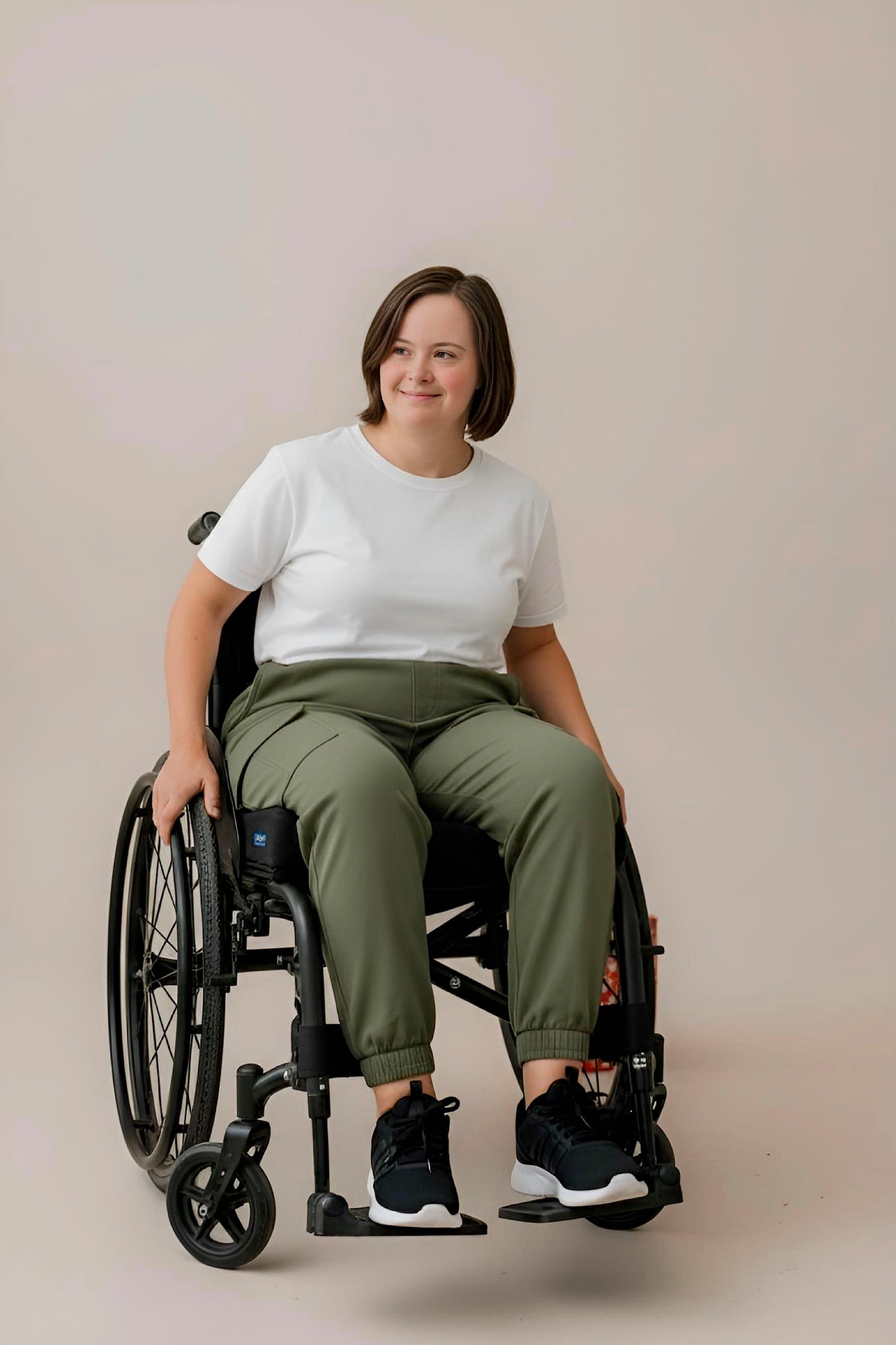 Women's Adaptive Clothing: Stretch Classic Cargo Pocket Pant, Elastic Waistband, Zipper Each Side for Easy Dressing