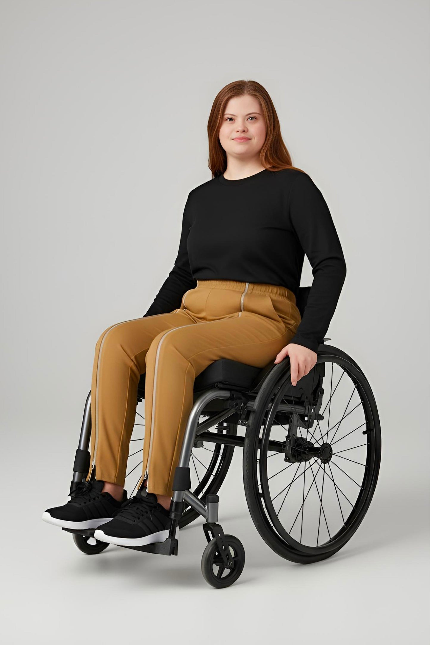 Women's Adaptive Clothing: Stretch Trousers Pant, Waist Elastic, and a Front Full Leg Zip for Easy Undressing
