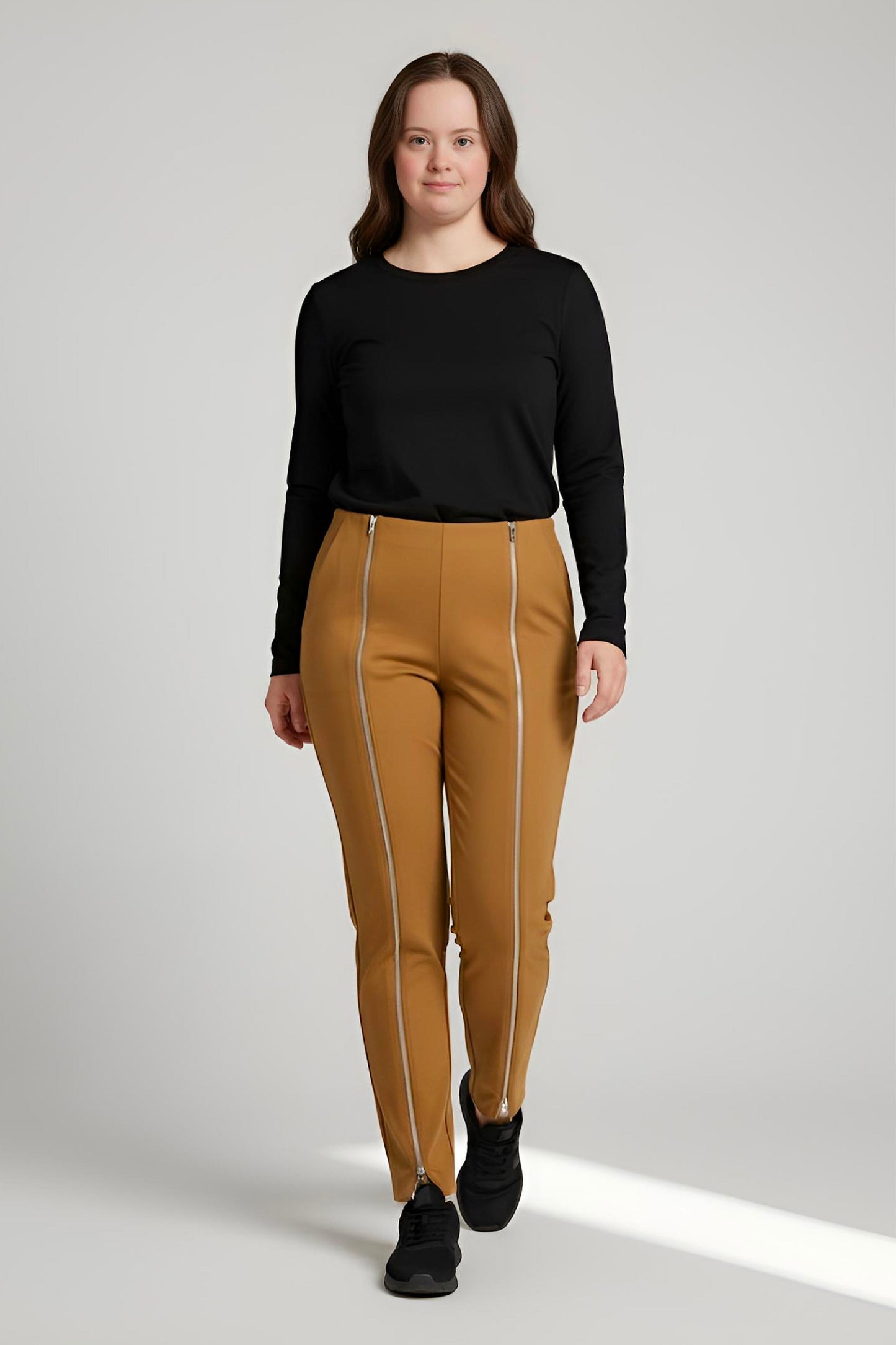 Women's Adaptive Clothing: Stretch Trousers Pant, Waist Elastic, and a Front Full Leg Zip for Easy Undressing
