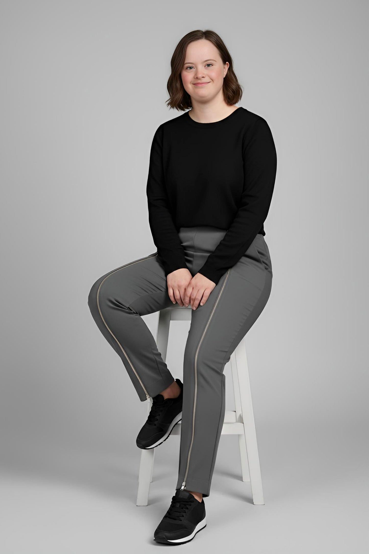 Women's Adaptive Clothing: Stretch Trousers Pant, Waist Elastic, and a Front Full Leg Zip for Easy Undressing
