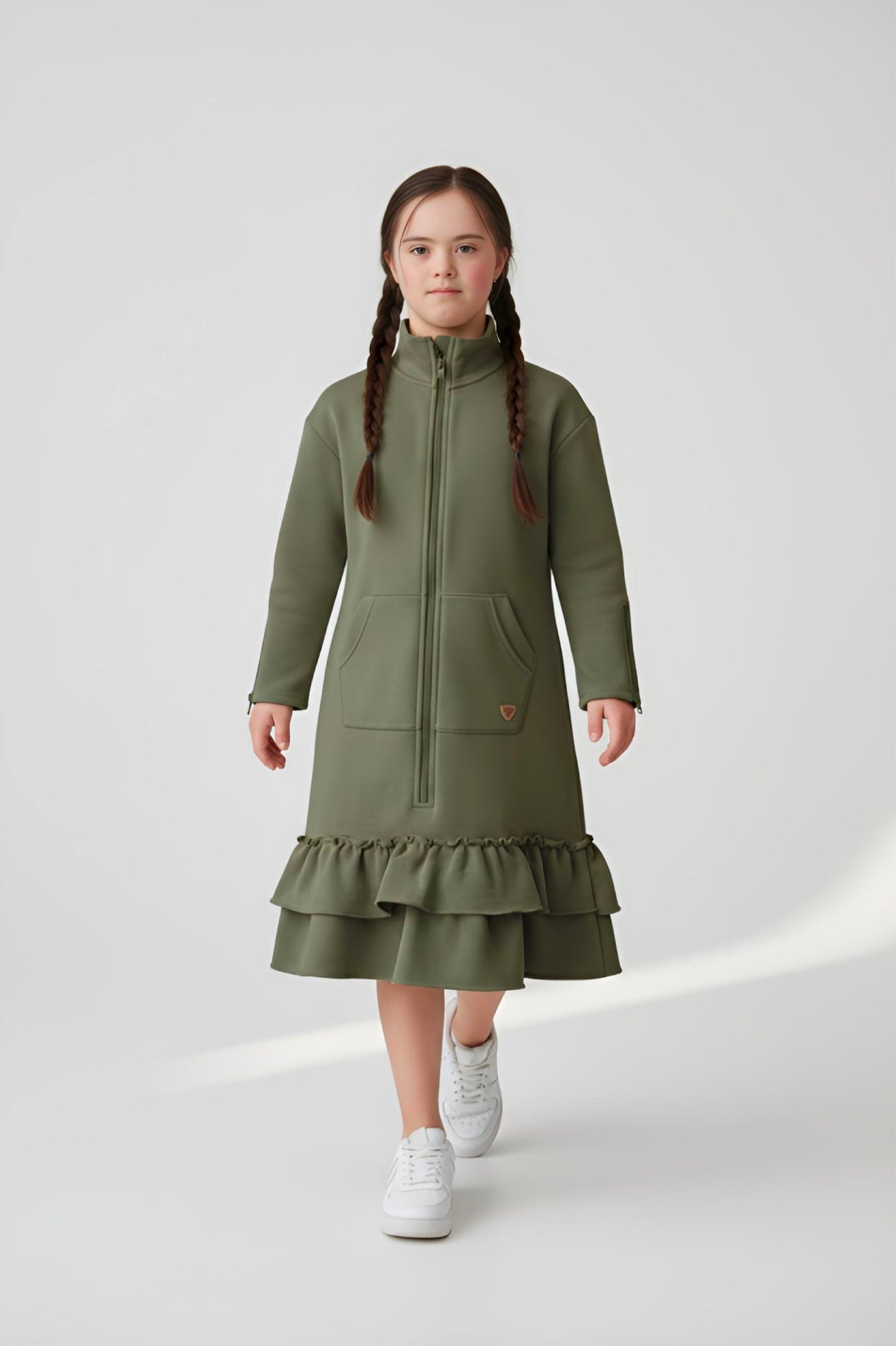 Kids Adaptive Dolman Sweatshirt Dress with Zipper & Cargo Pocket