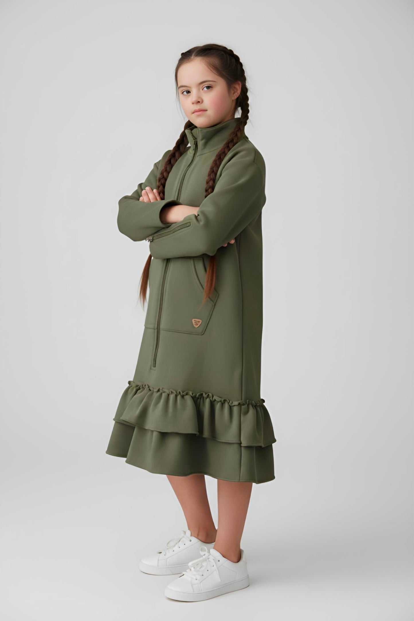 Kids Adaptive Dolman Sweatshirt Dress with Zipper & Cargo Pocket
