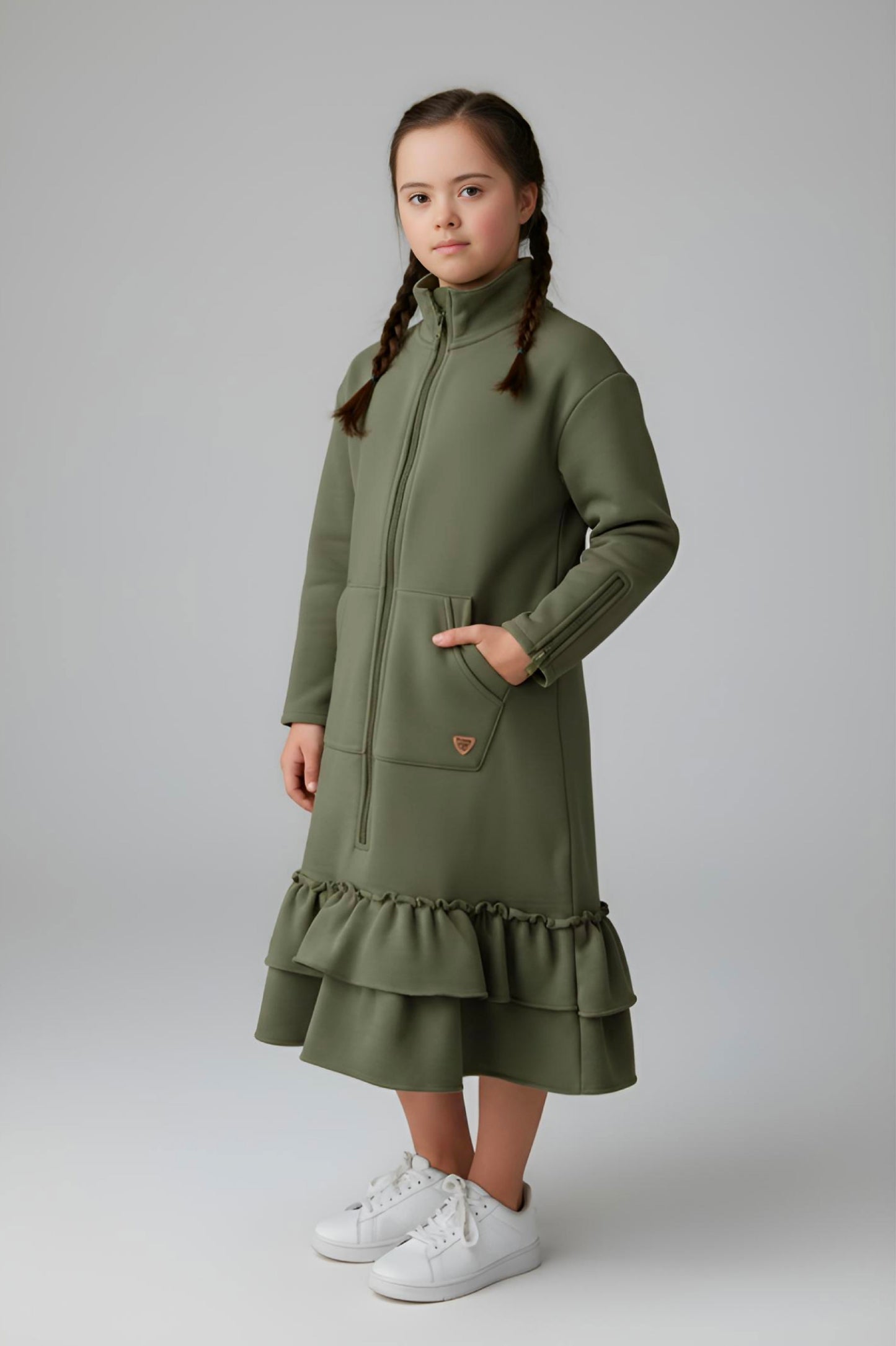 Kids Adaptive Dolman Sweatshirt Dress with Zipper & Cargo Pocket