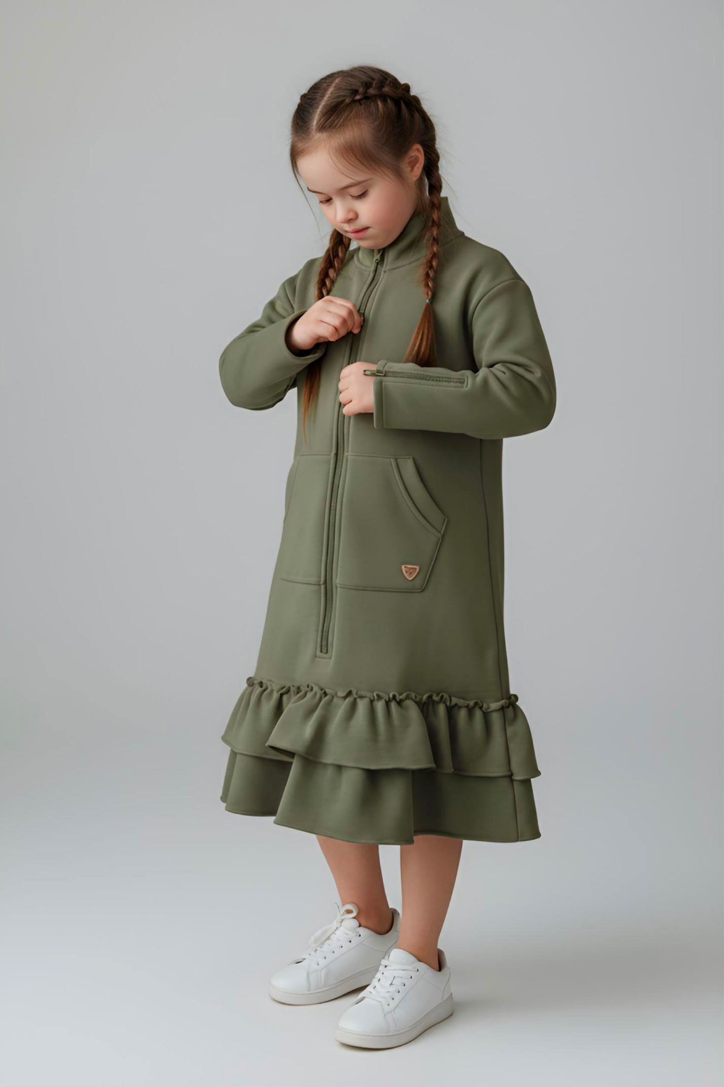 Kids Adaptive Dolman Sweatshirt Dress with Zipper & Cargo Pocket