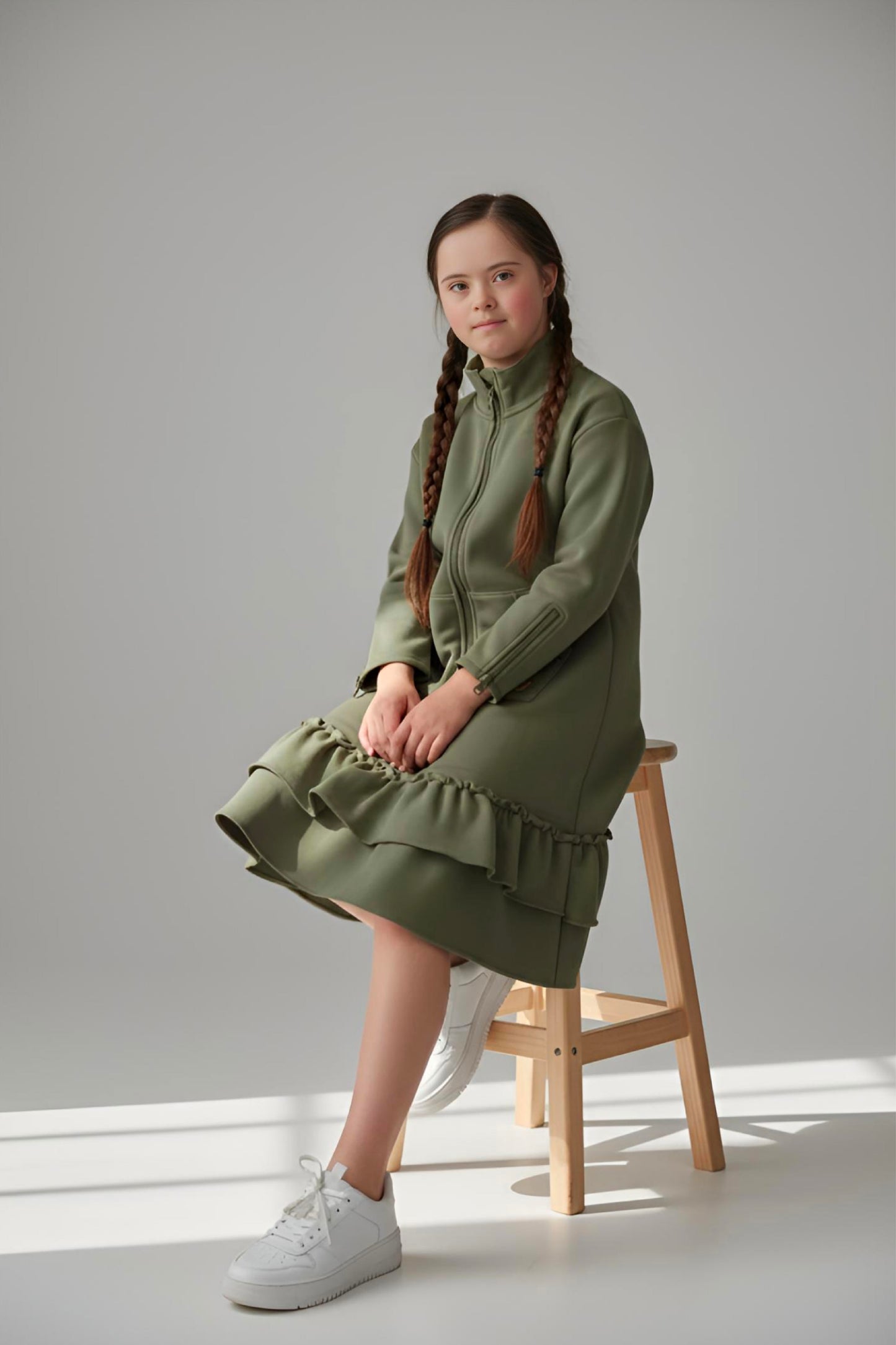 Kids Adaptive Dolman Sweatshirt Dress with Zipper & Cargo Pocket