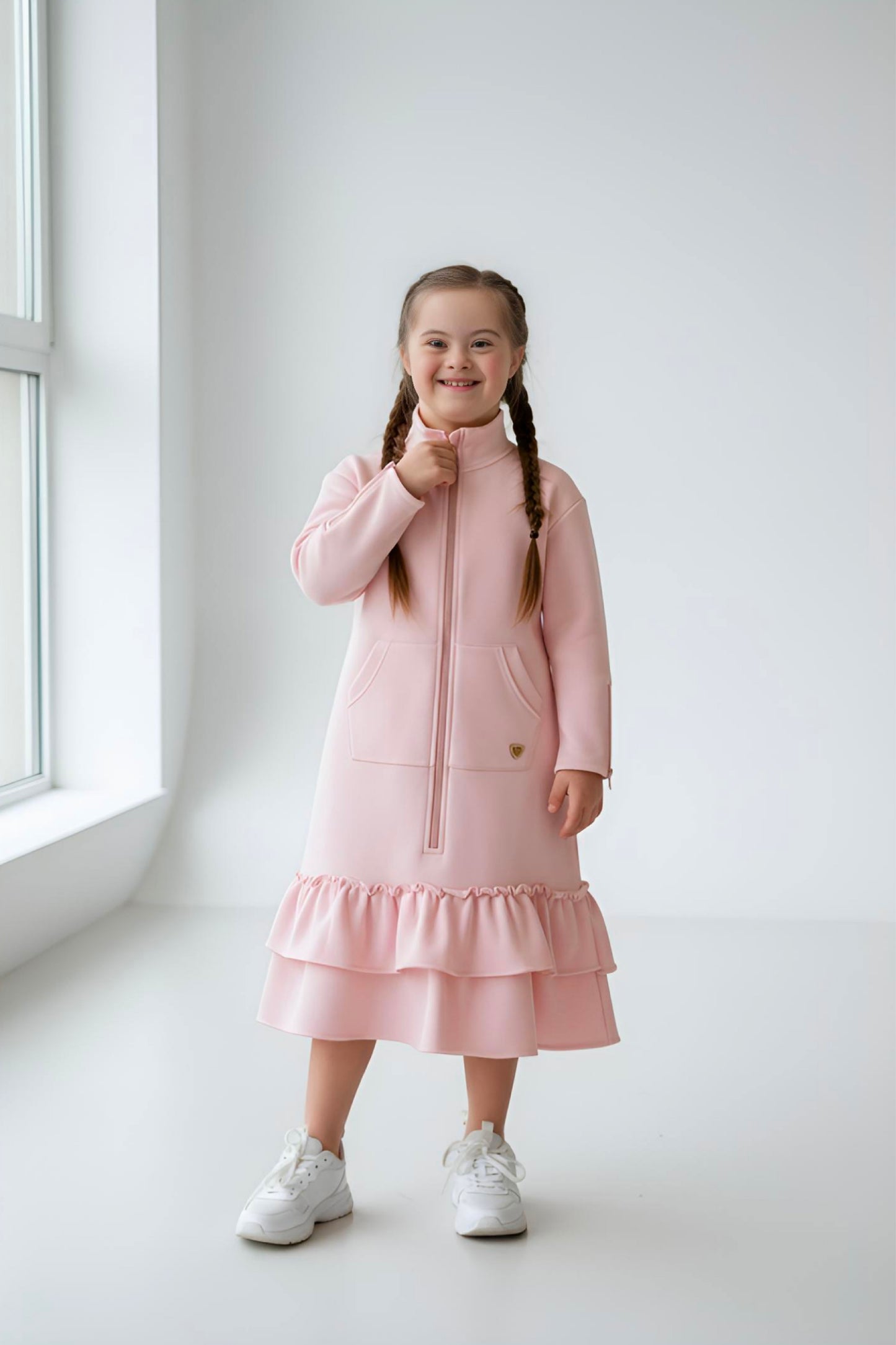 Kids Adaptive Dolman Sweatshirt Dress with Zipper & Cargo Pocket