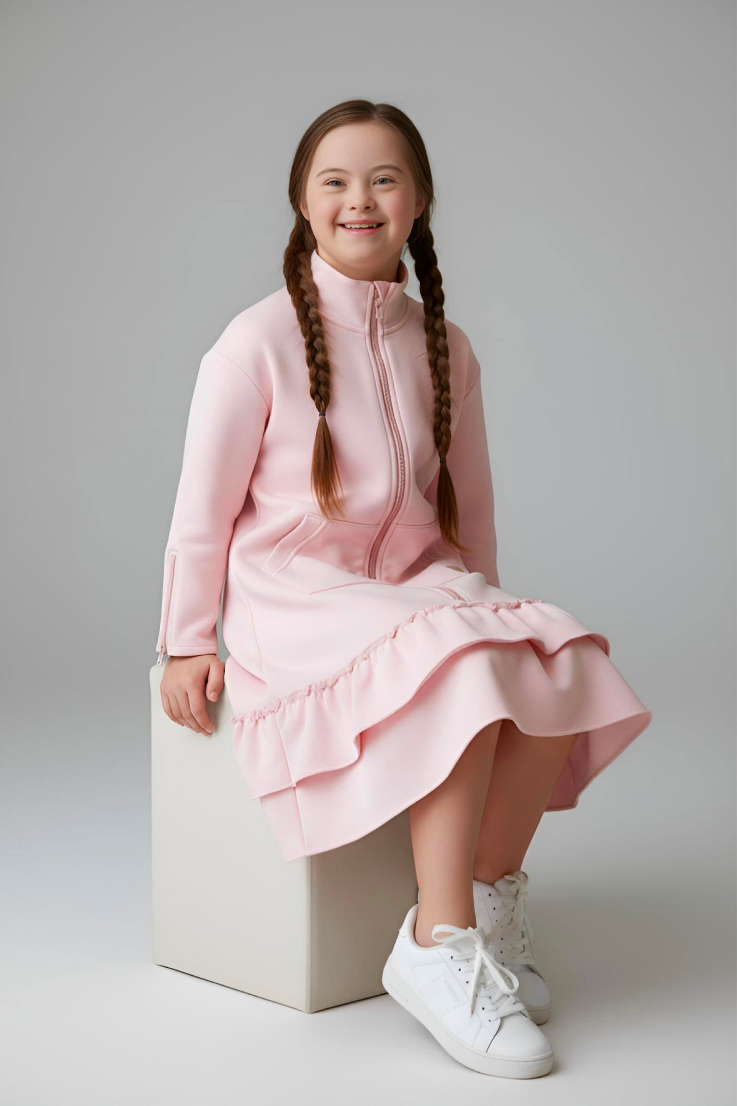Kids Adaptive Dolman Sweatshirt Dress with Zipper & Cargo Pocket