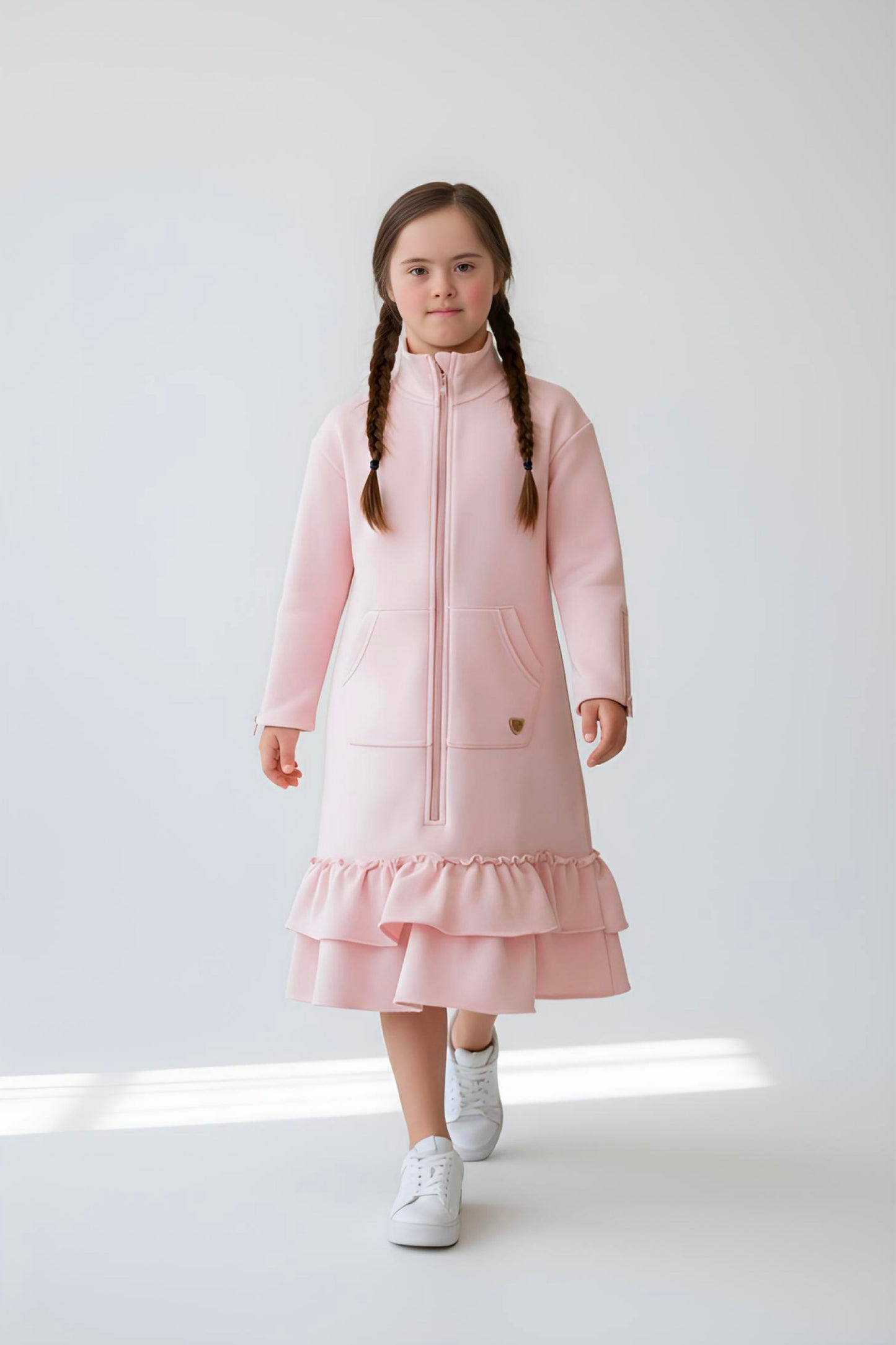 Kids Adaptive Dolman Sweatshirt Dress with Zipper & Cargo Pocket