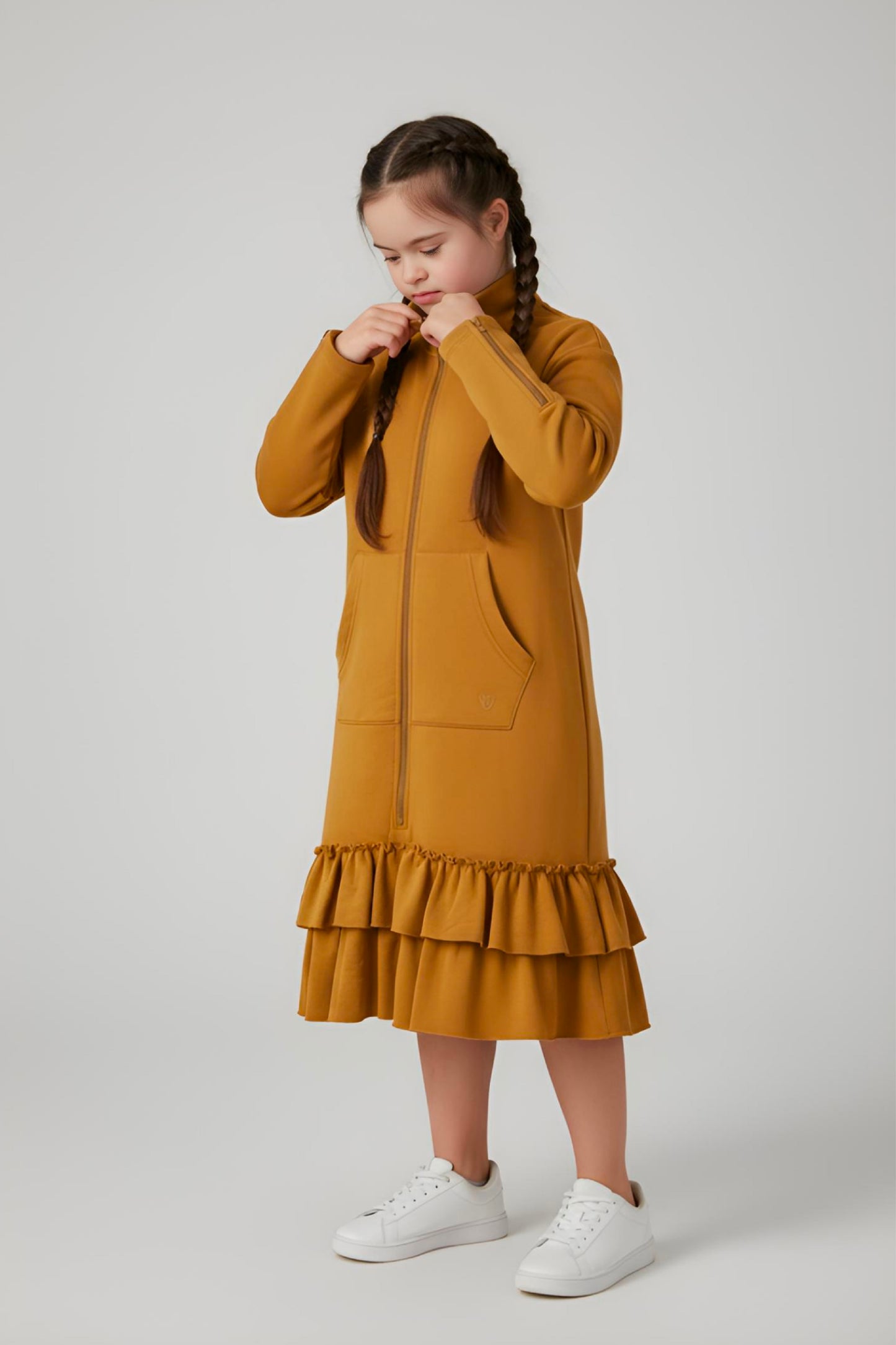 Kids Adaptive Dolman Sweatshirt Dress with Zipper & Cargo Pocket