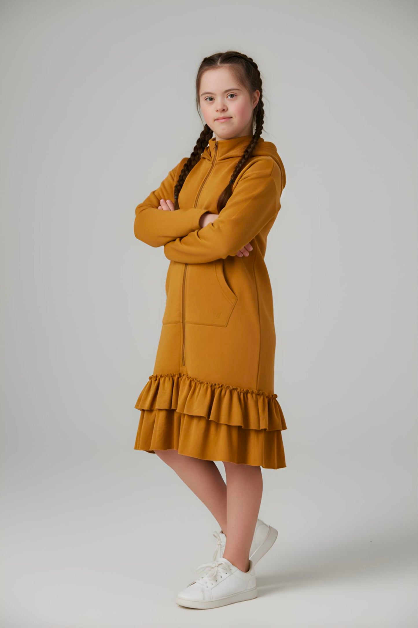 Kids Adaptive Dolman Sweatshirt Dress with Zipper & Cargo Pocket