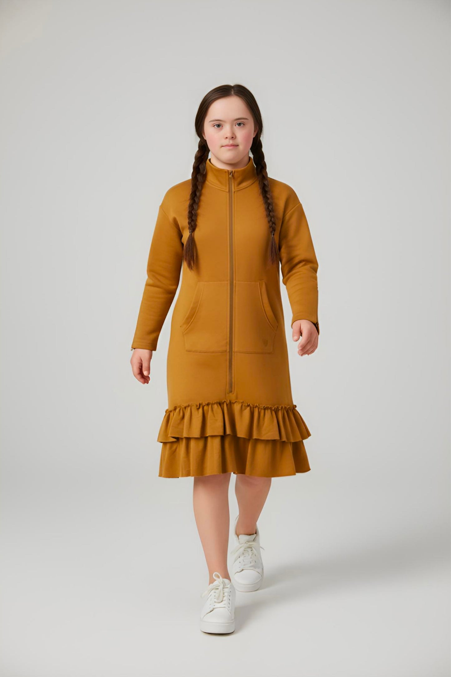 Kids Adaptive Dolman Sweatshirt Dress with Zipper & Cargo Pocket