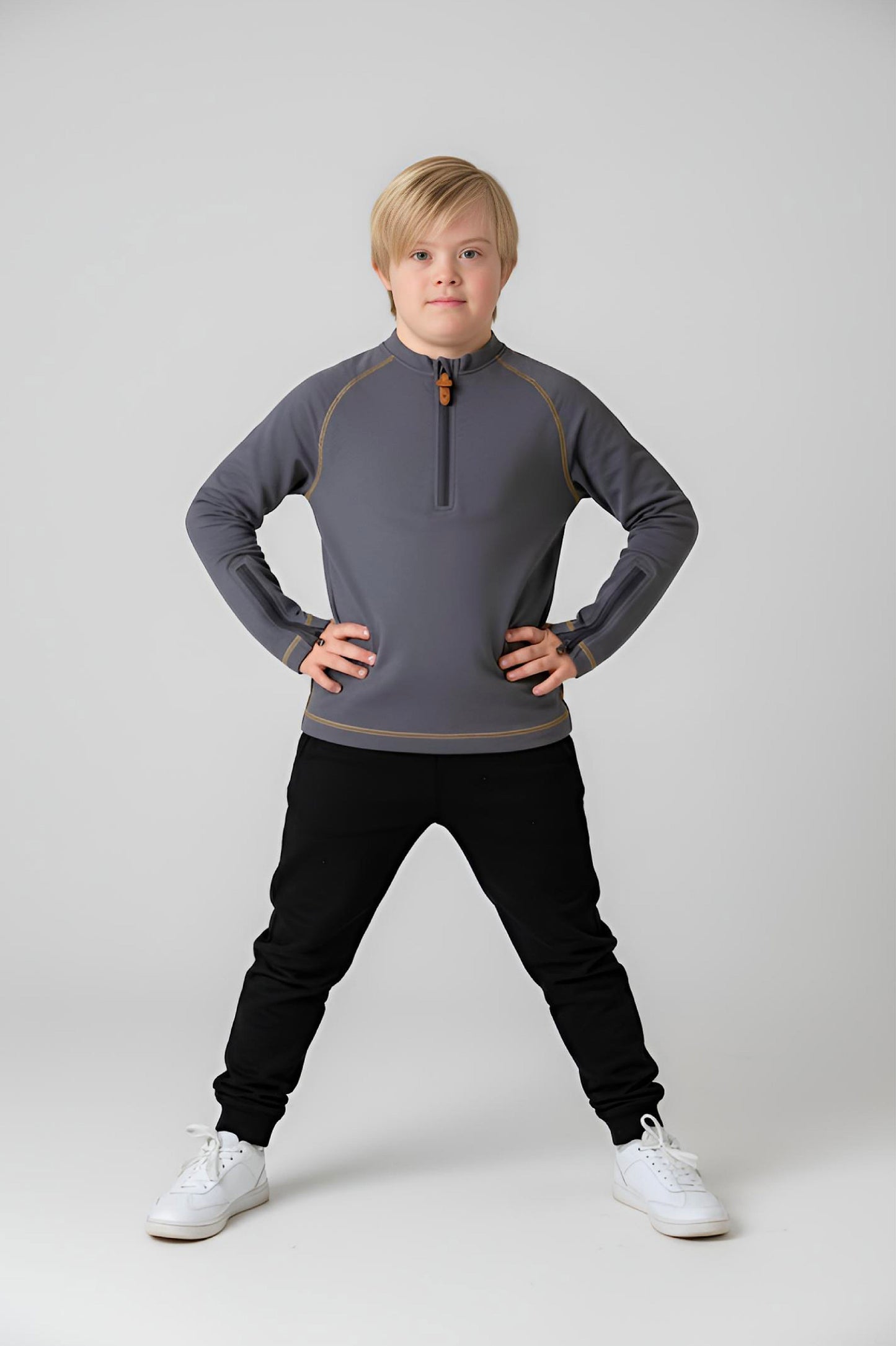Adaptive Kids Soft Cotton Top, with Front Zipper & Easy-Undressing Sleeves