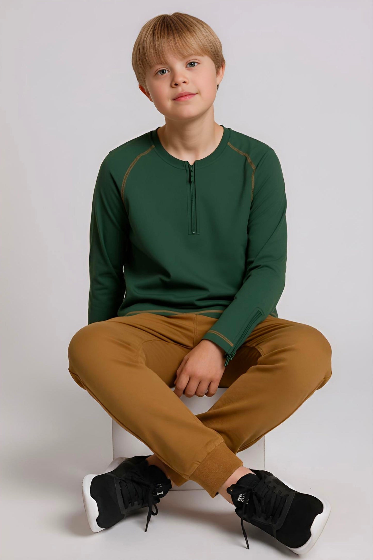 Adaptive Kids Soft Cotton Top, with Front Zipper & Easy-Undressing Sleeves