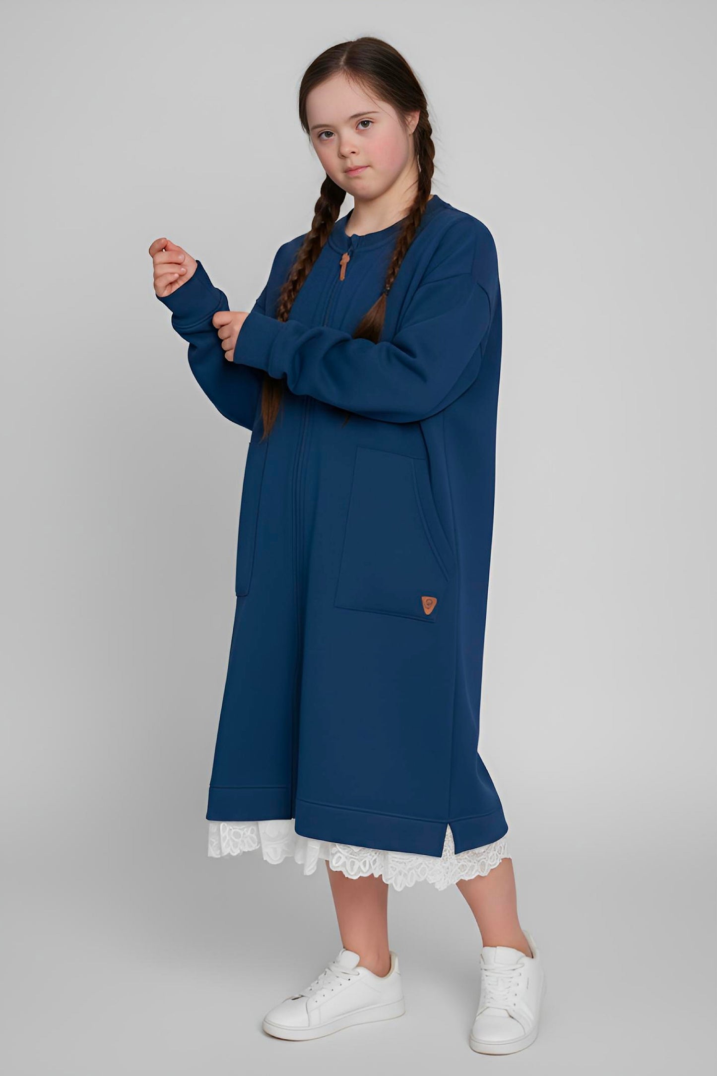 Adaptive Kids Sweatshirt Dress with Full Front Zipper and Easy-Undressing Sleeves