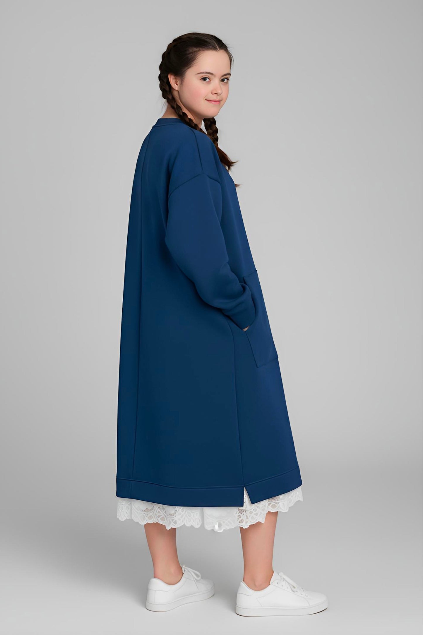 Adaptive Kids Sweatshirt Dress with Full Front Zipper and Easy-Undressing Sleeves