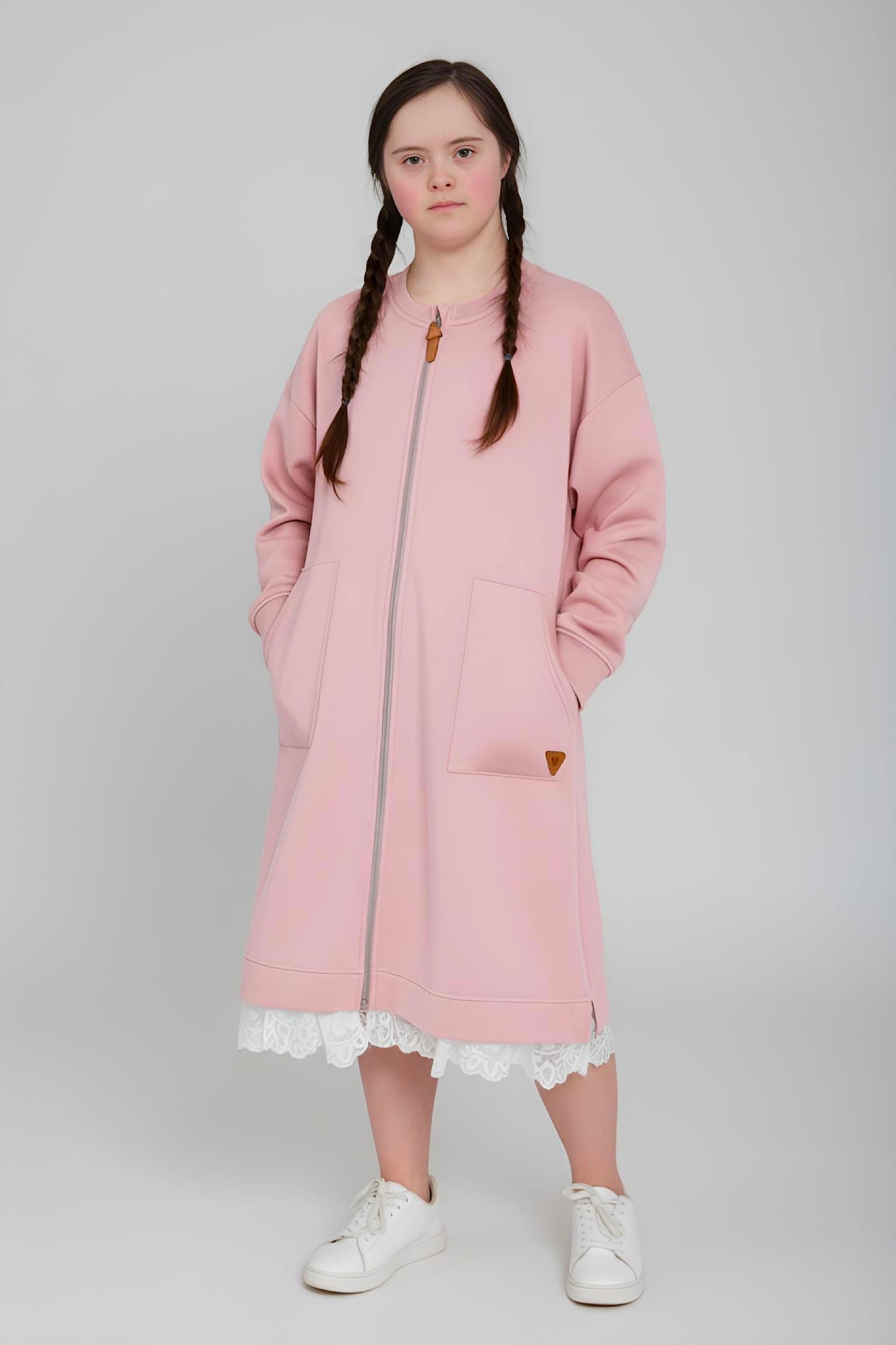 Adaptive Kids Sweatshirt Dress with Full Front Zipper and Easy-Undressing Sleeves