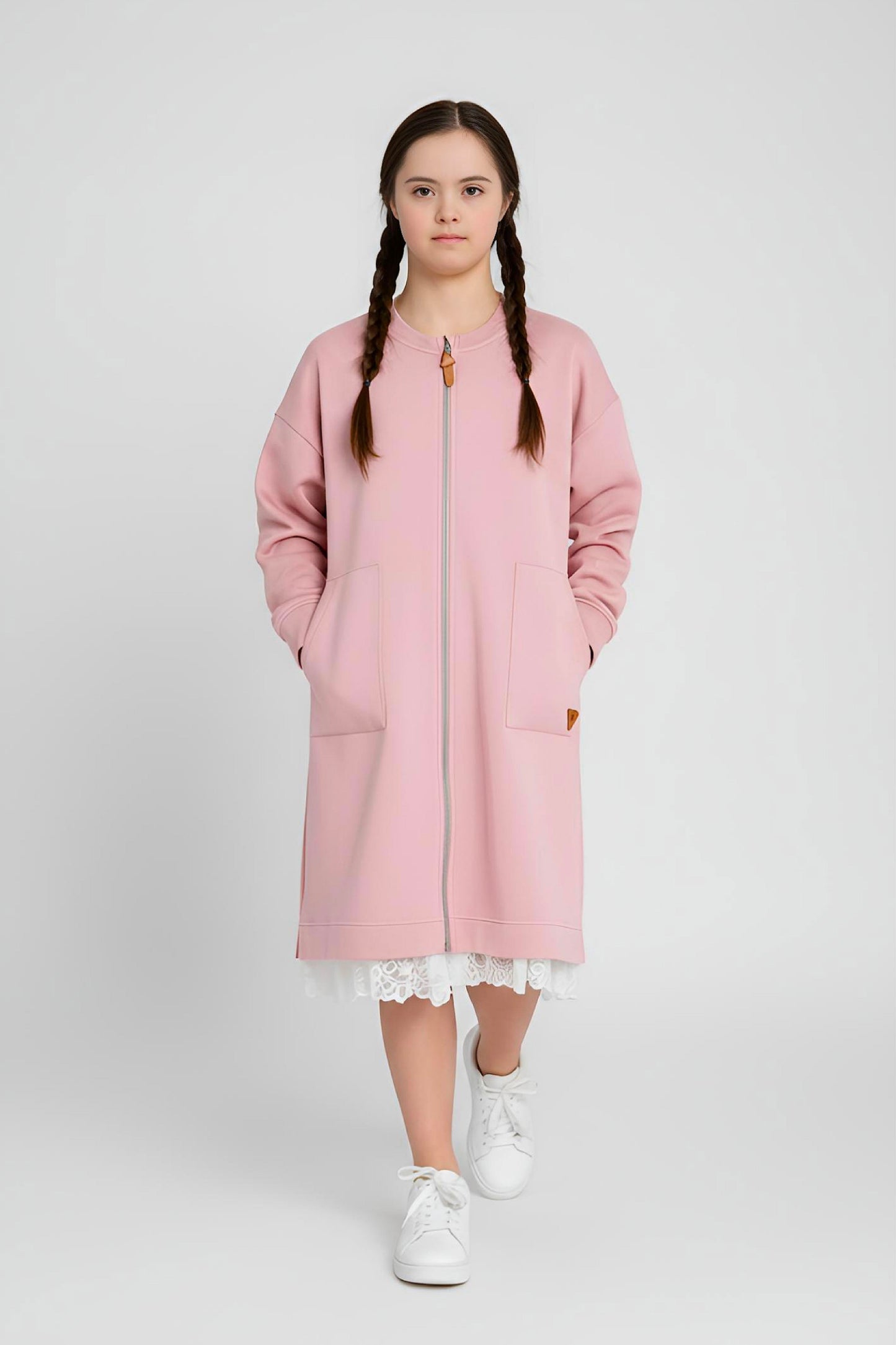 Adaptive Kids Sweatshirt Dress with Full Front Zipper and Easy-Undressing Sleeves