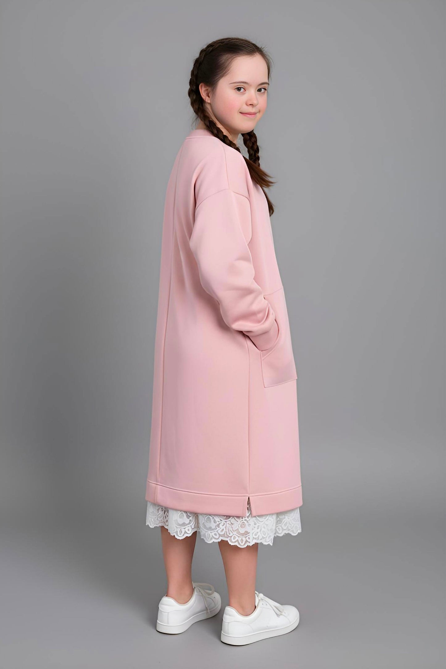 Adaptive Kids Sweatshirt Dress with Full Front Zipper and Easy-Undressing Sleeves