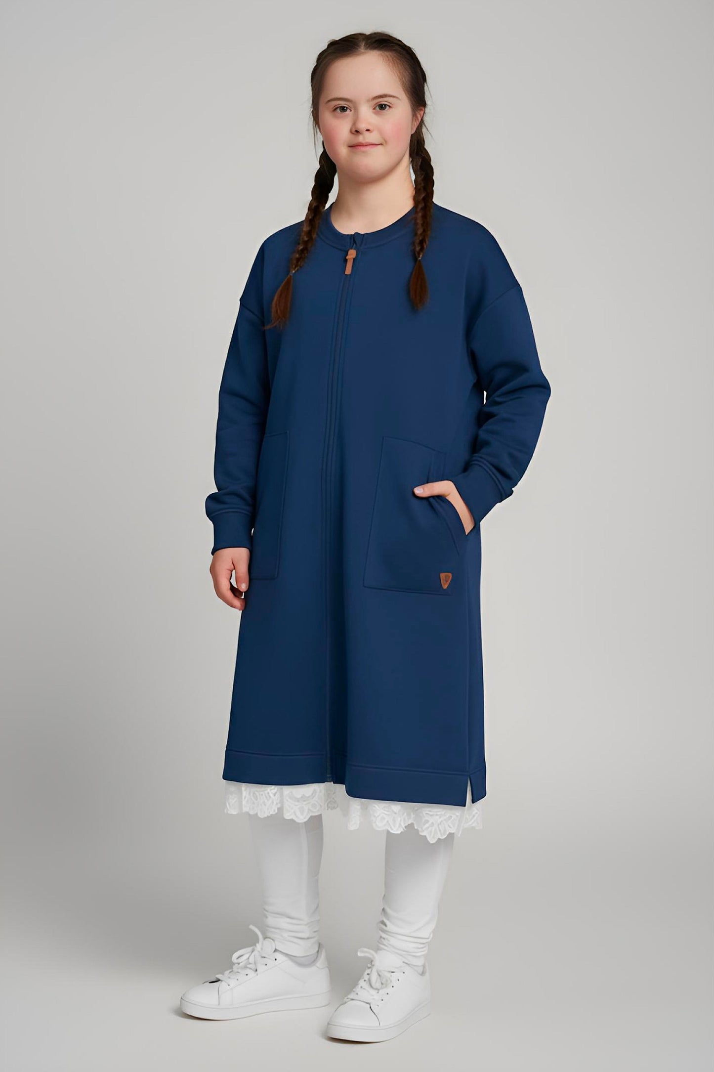 Adaptive Kids Sweatshirt Dress with Full Front Zipper and Easy-Undressing Sleeves