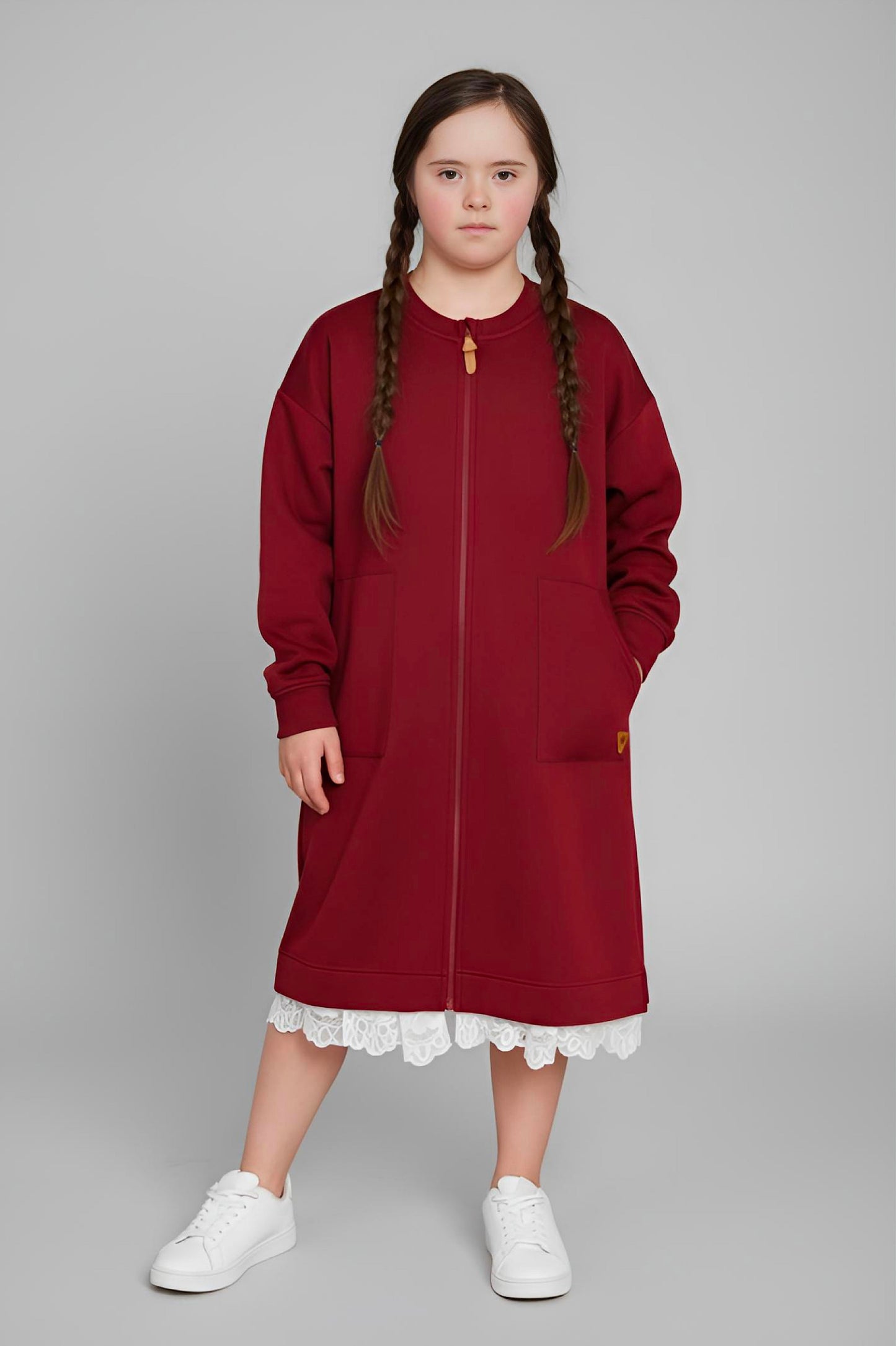Adaptive Kids Sweatshirt Dress with Full Front Zipper and Easy-Undressing Sleeves