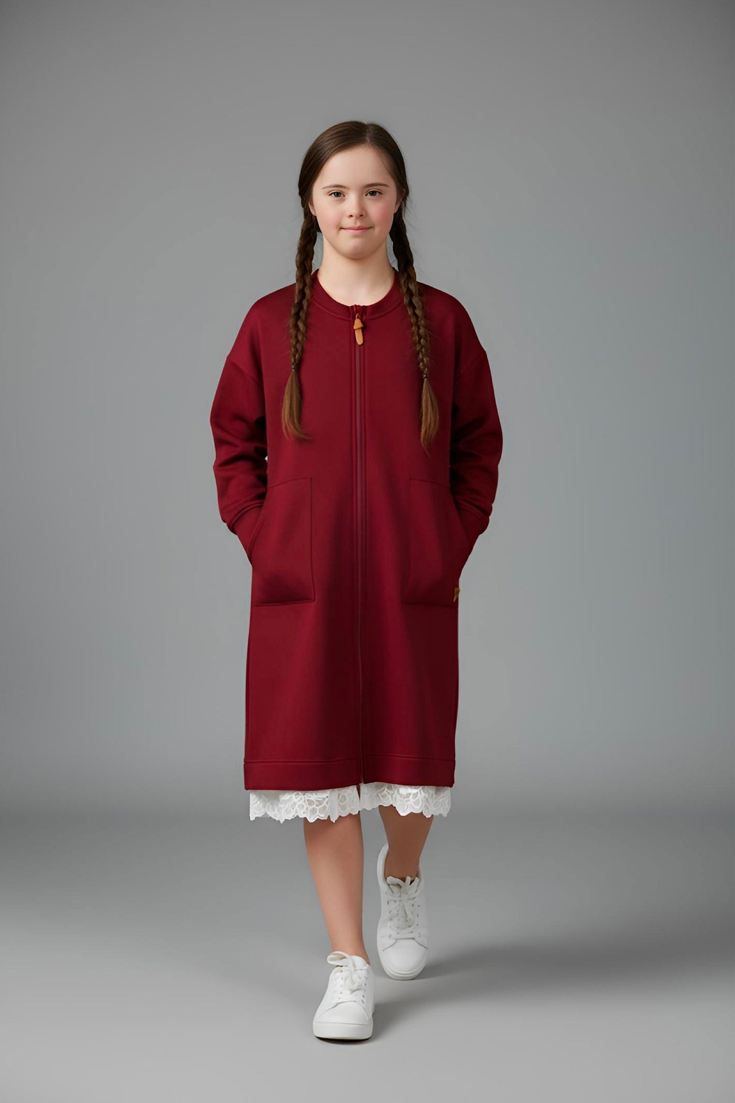 Adaptive Kids Sweatshirt Dress with Full Front Zipper and Easy-Undressing Sleeves