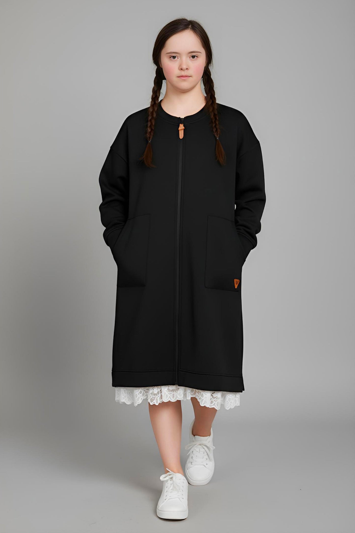 Adaptive Kids Sweatshirt Dress with Full Front Zipper and Easy-Undressing Sleeves