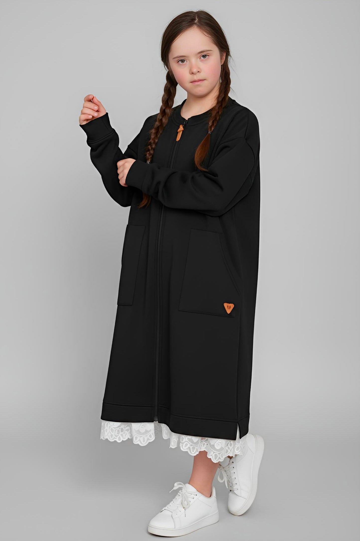 Adaptive Kids Sweatshirt Dress with Full Front Zipper and Easy-Undressing Sleeves
