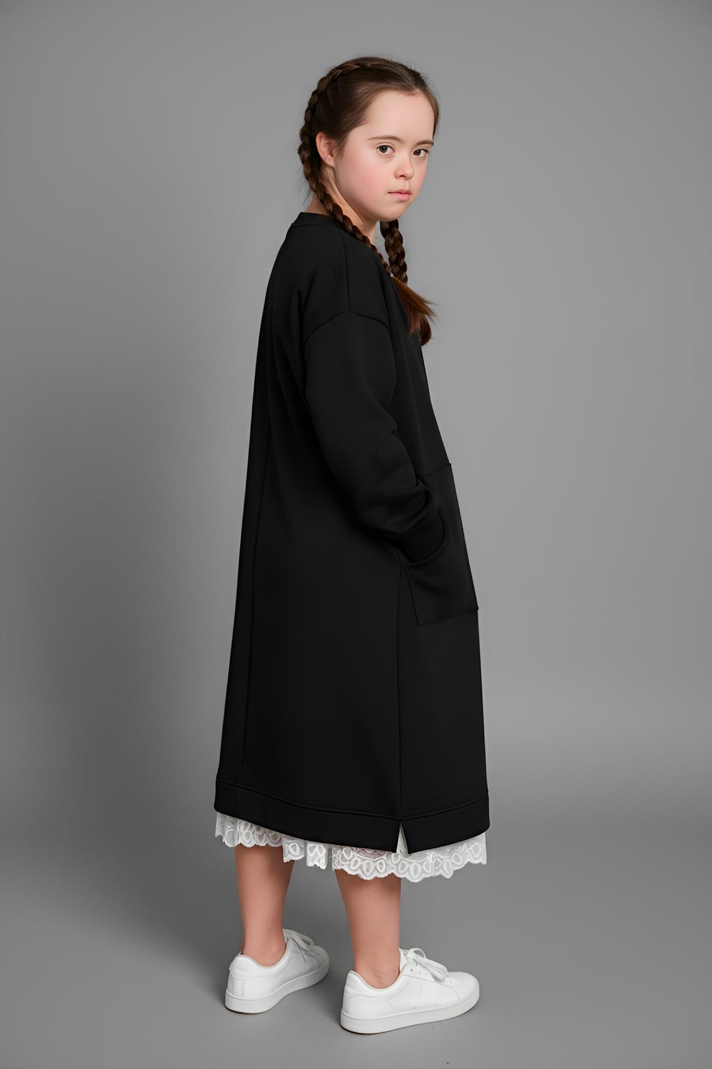 Adaptive Kids Sweatshirt Dress with Full Front Zipper and Easy-Undressing Sleeves