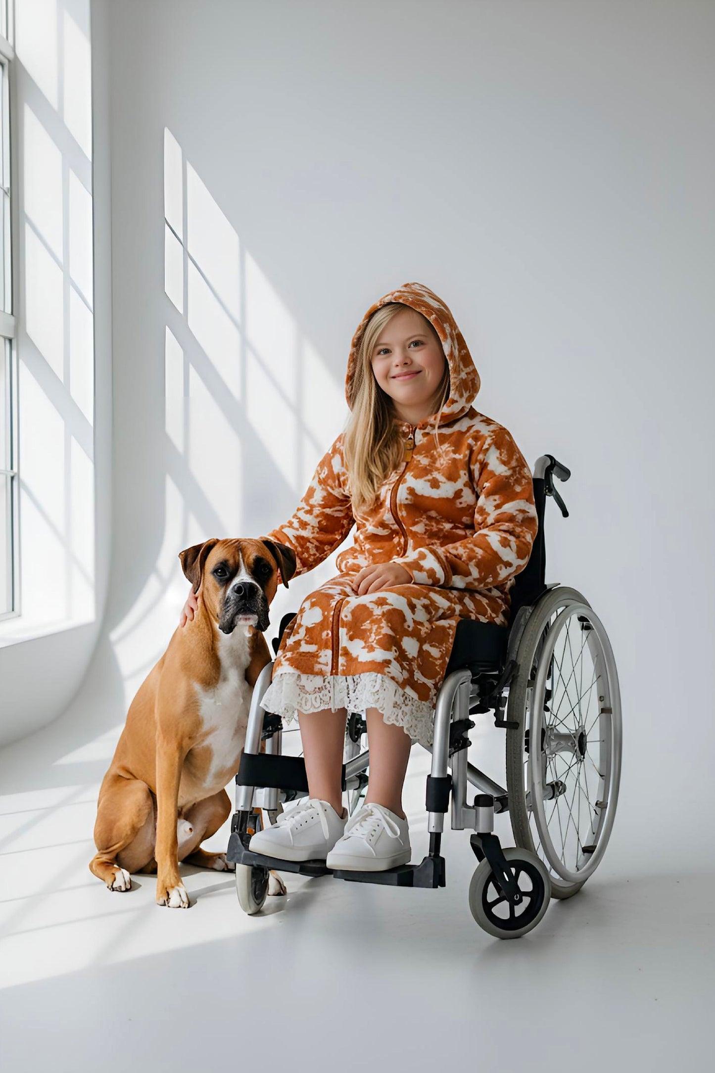 Adaptive Kids Tie-Dye Hoodie Sweatshirt Dress, Front Full Zipper and Easy-Undressing Sleeves