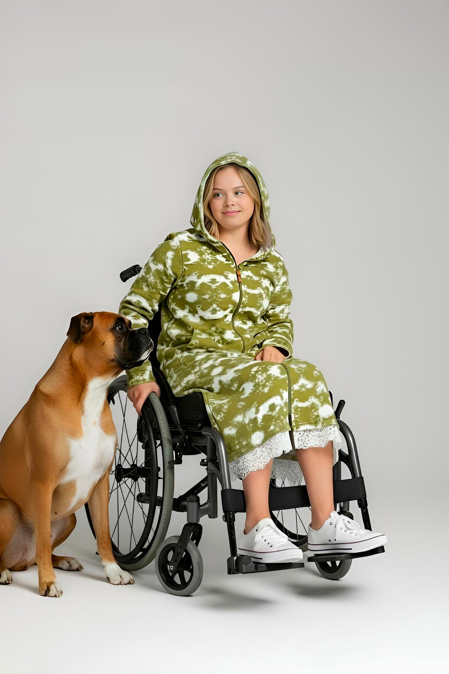Adaptive Kids Tie-Dye Hoodie Sweatshirt Dress, Front Full Zipper and Easy-Undressing Sleeves