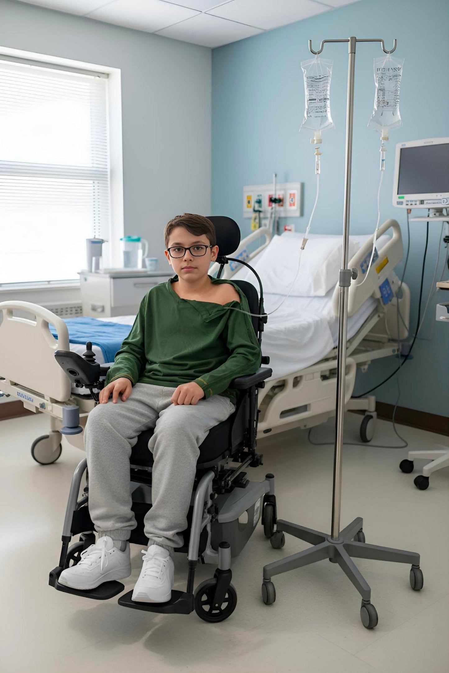 Adaptive Kids Long Sleeve V-Neck Top: Full Shoulder Zipper for Easy Undressing