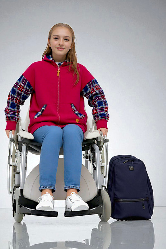 Adaptive Kids Hoodie with Cargo Pocket & Magnetic Zipper for Easy Undressing