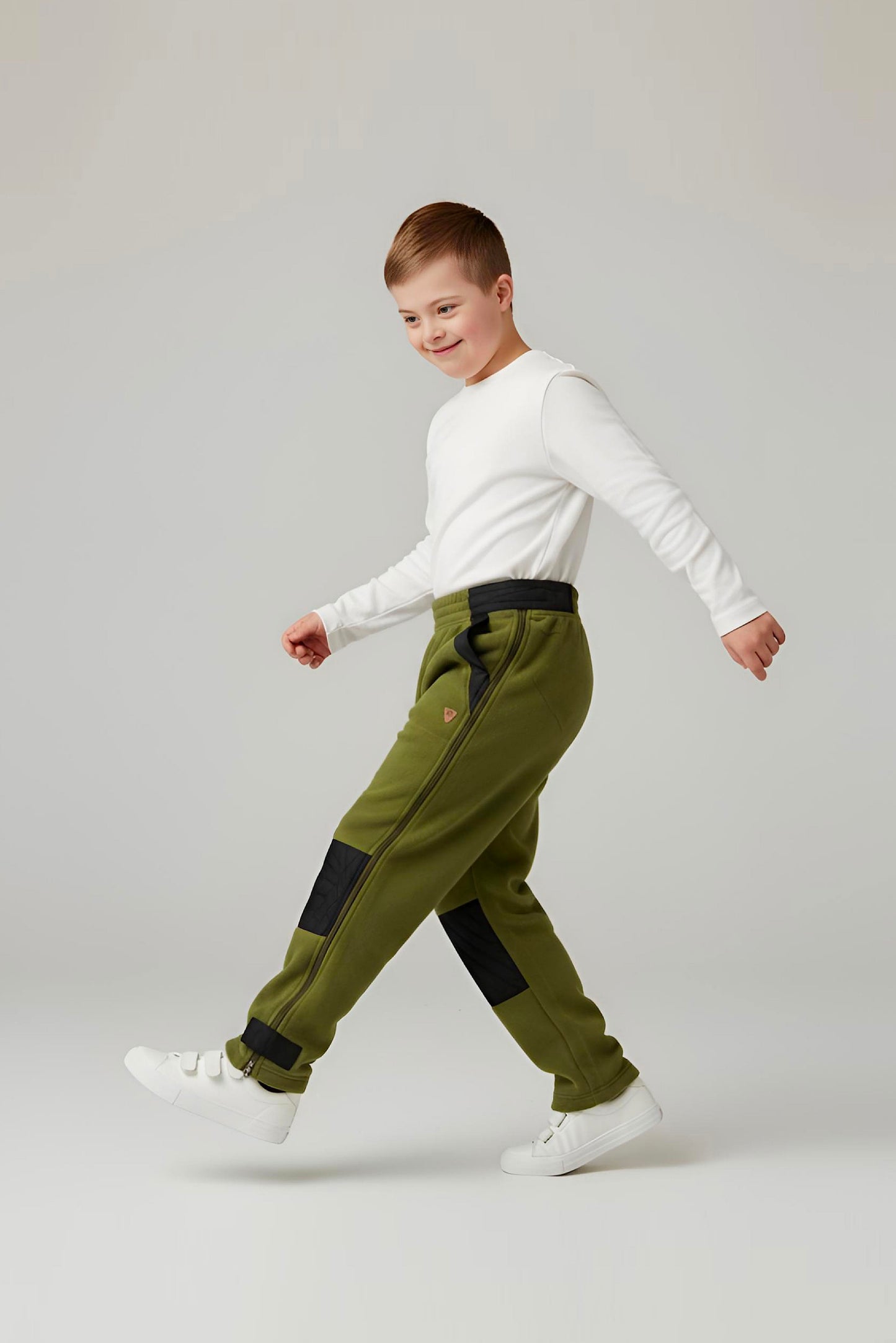 Adaptive Kids Polar Pants, Adjustable Waist, Knee Insert & Full Zipper for Easy Undressing