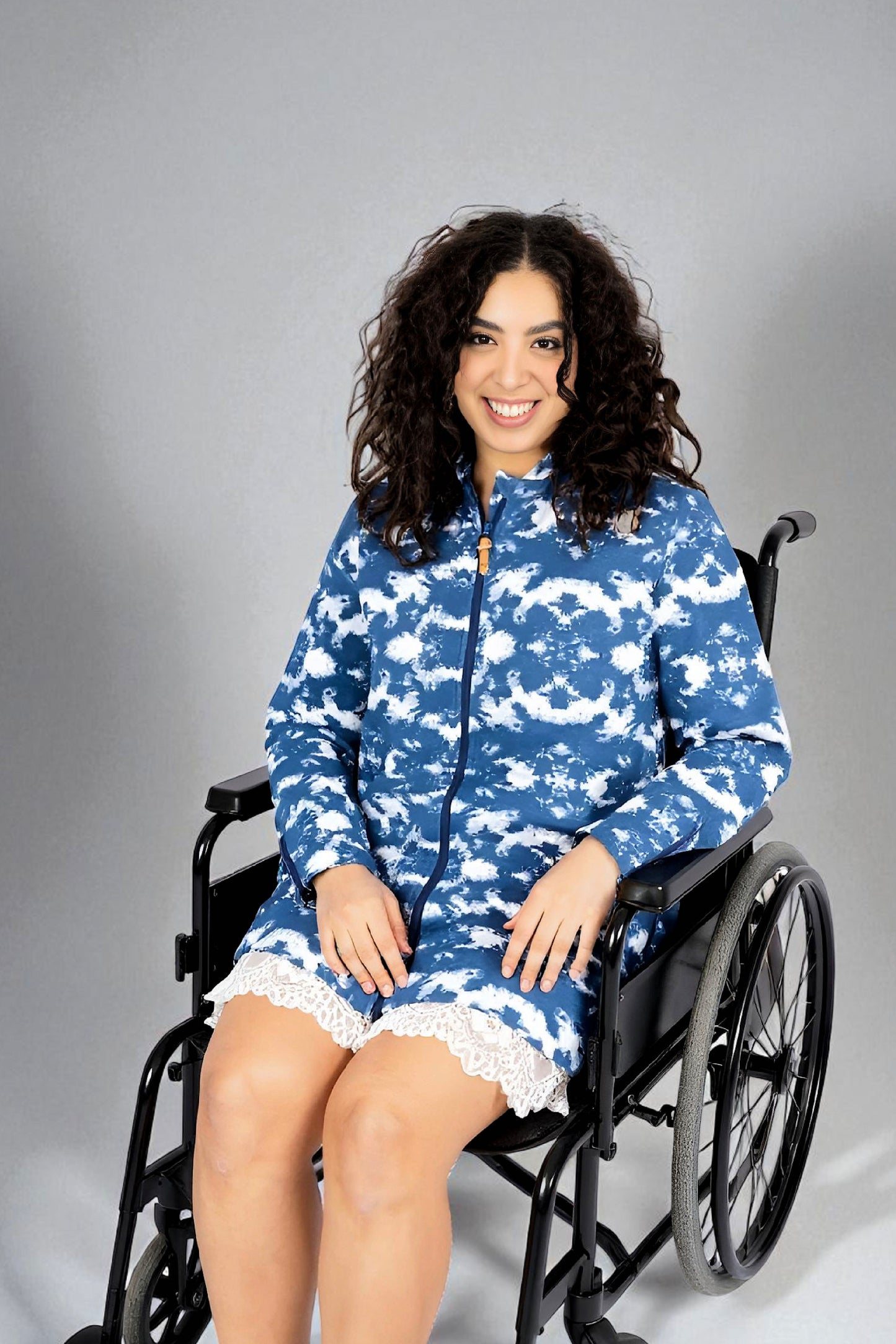 Adaptive Kids Tie-Dye Hoodie Sweatshirt Dress, Front Full Zipper and Easy-Undressing Sleeves