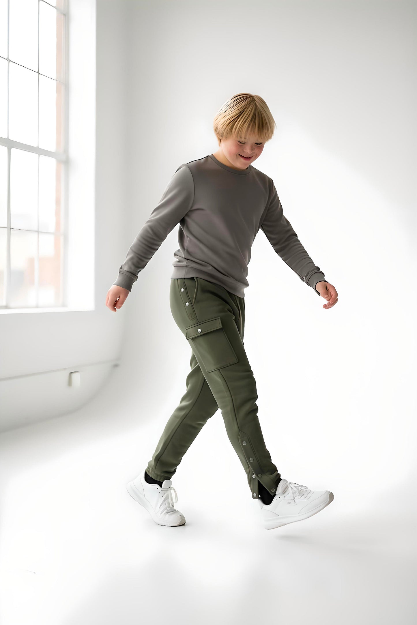 Adaptive Kids Cargo Joggers: Adjustable Elastic Waist & Side Zipper for Easy Undressing