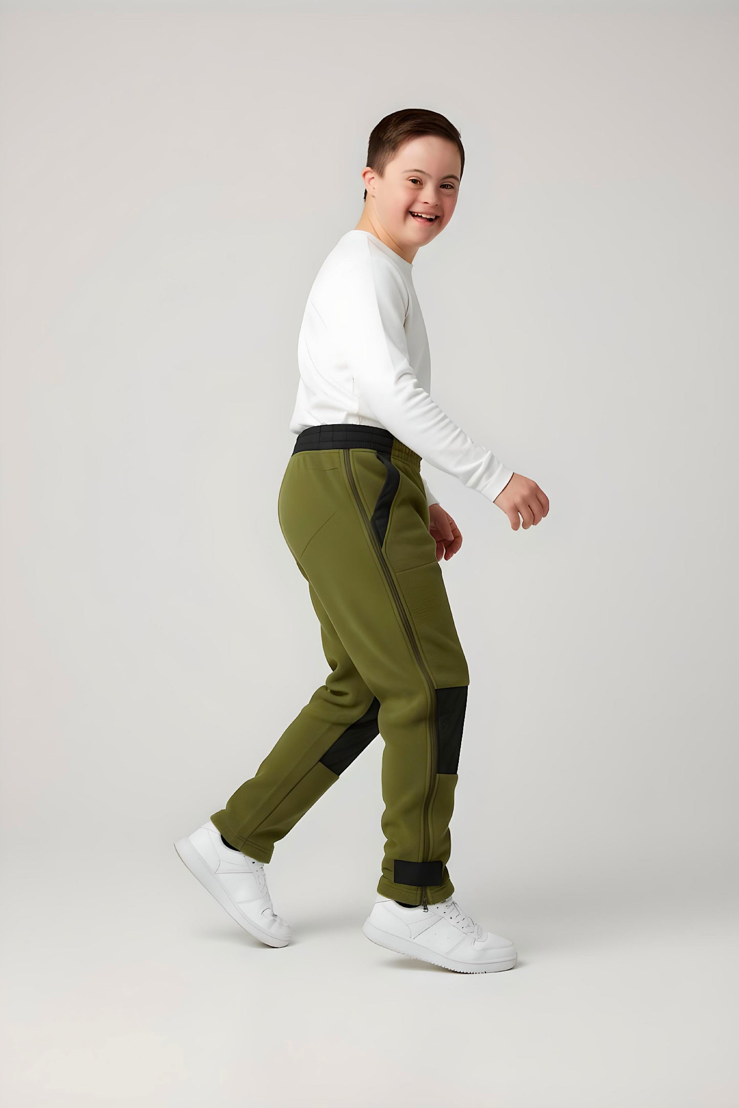 Adaptive Kids Polar Pants, Adjustable Waist, Knee Insert & Full Zipper for Easy Undressing