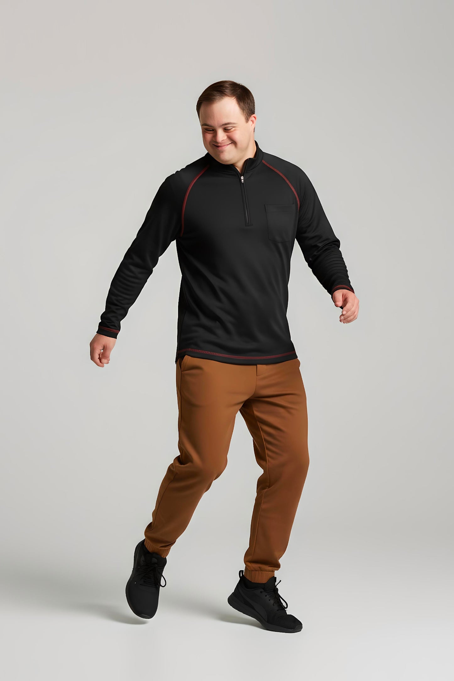 Men’s Adaptive Clothing Long Ragland Sleeve Soft Style Cotton Crow Neck Top, Half Zipper Front, Ragland Sleeve Zipper Easy Undressing